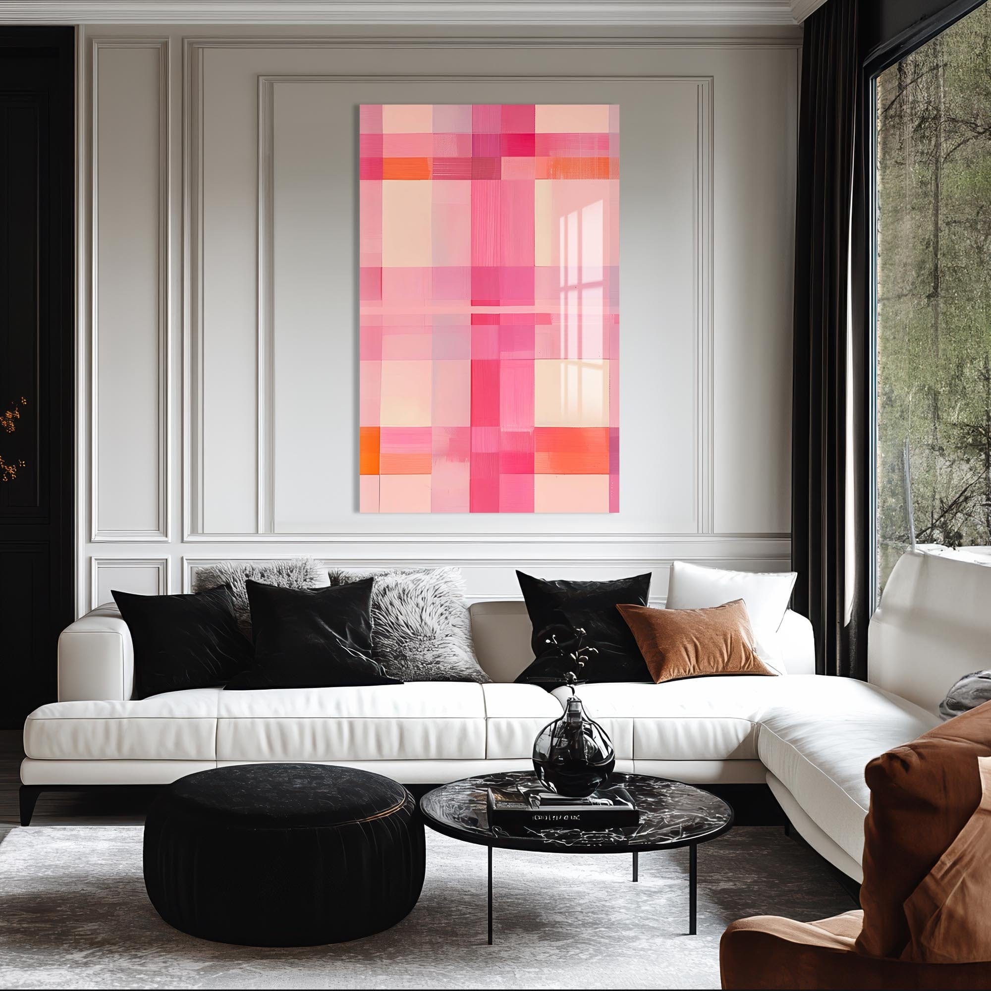 Artronauts Glass Print Pink Grid - Abstract Tempered Glass Wall Art