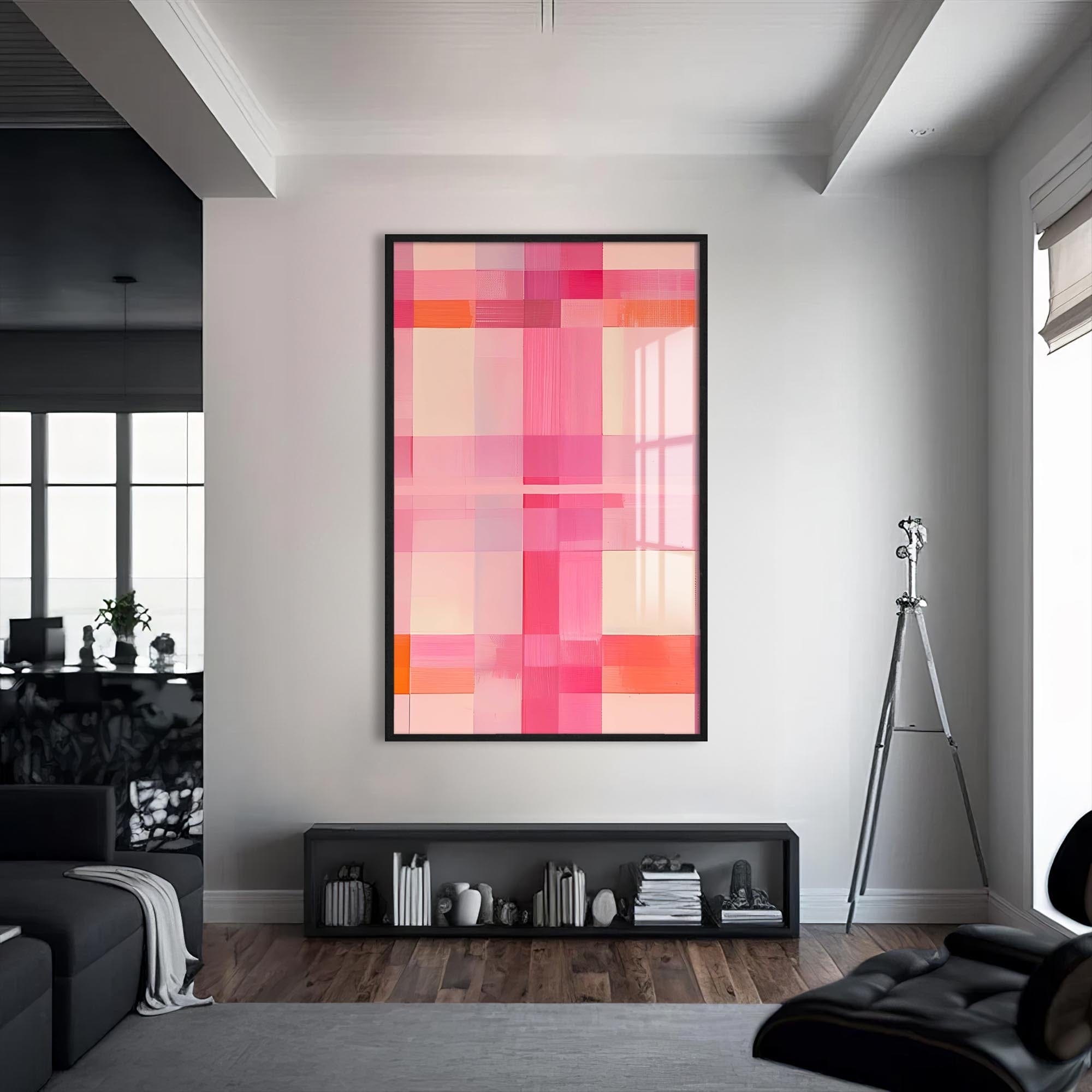 Artronauts Glass Print S | 72x46 cm | 28.3"x18.1" / Black Pink Grid - Abstract Tempered Glass Wall Art