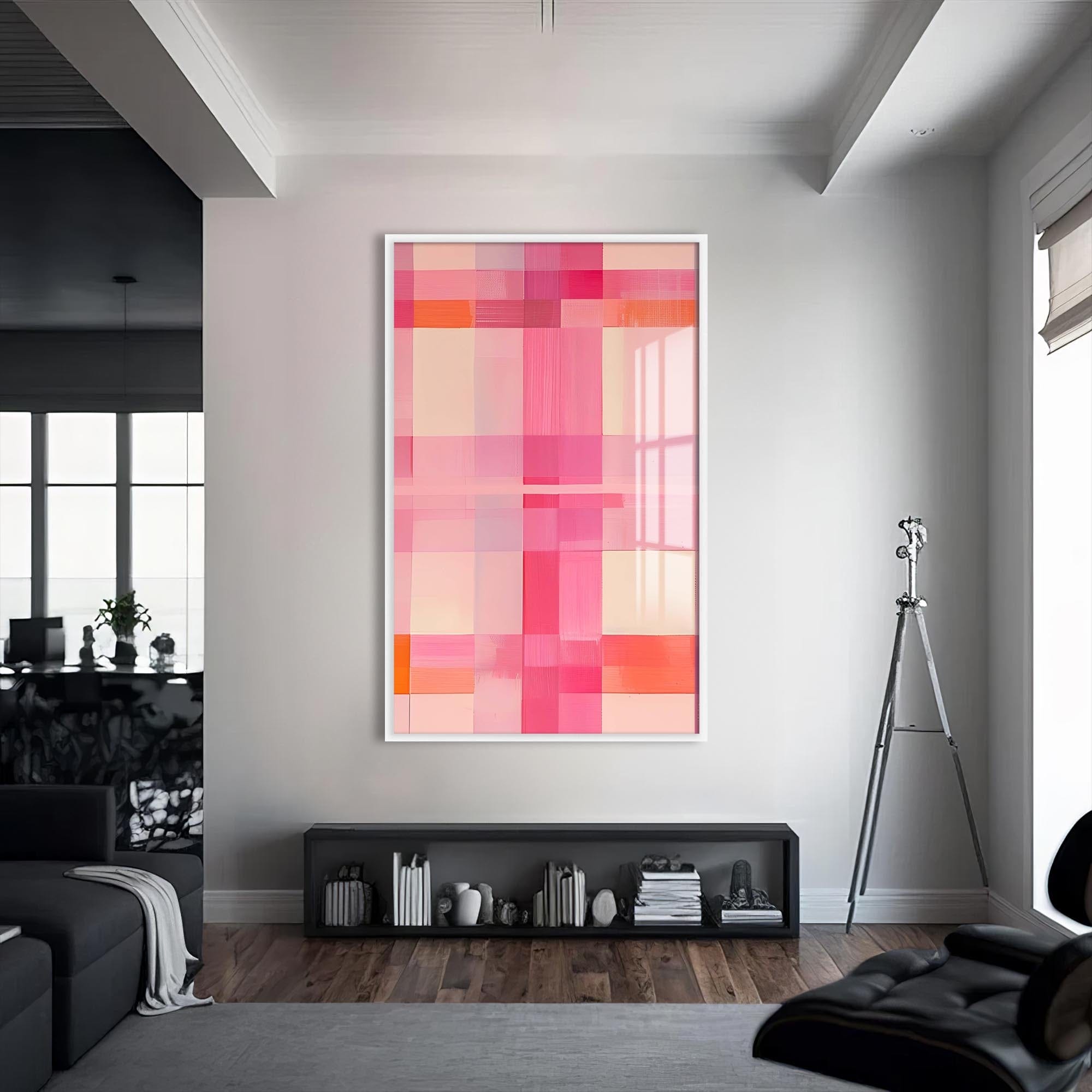 Artronauts Glass Print S | 72x46 cm | 28.3"x18.1" / White Pink Grid - Abstract Tempered Glass Wall Art