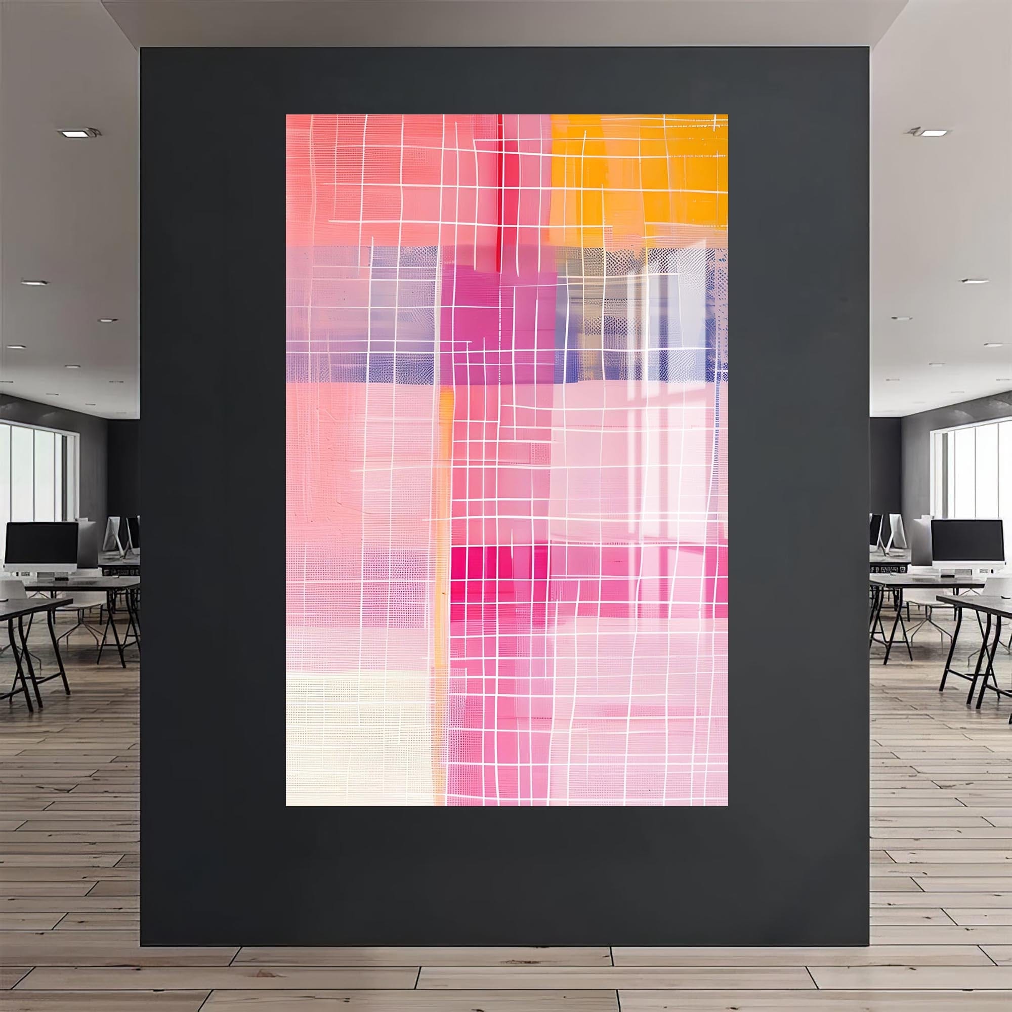 Artronauts Glass Print Pink Grid II - Abstract Tempered Glass Wall Art