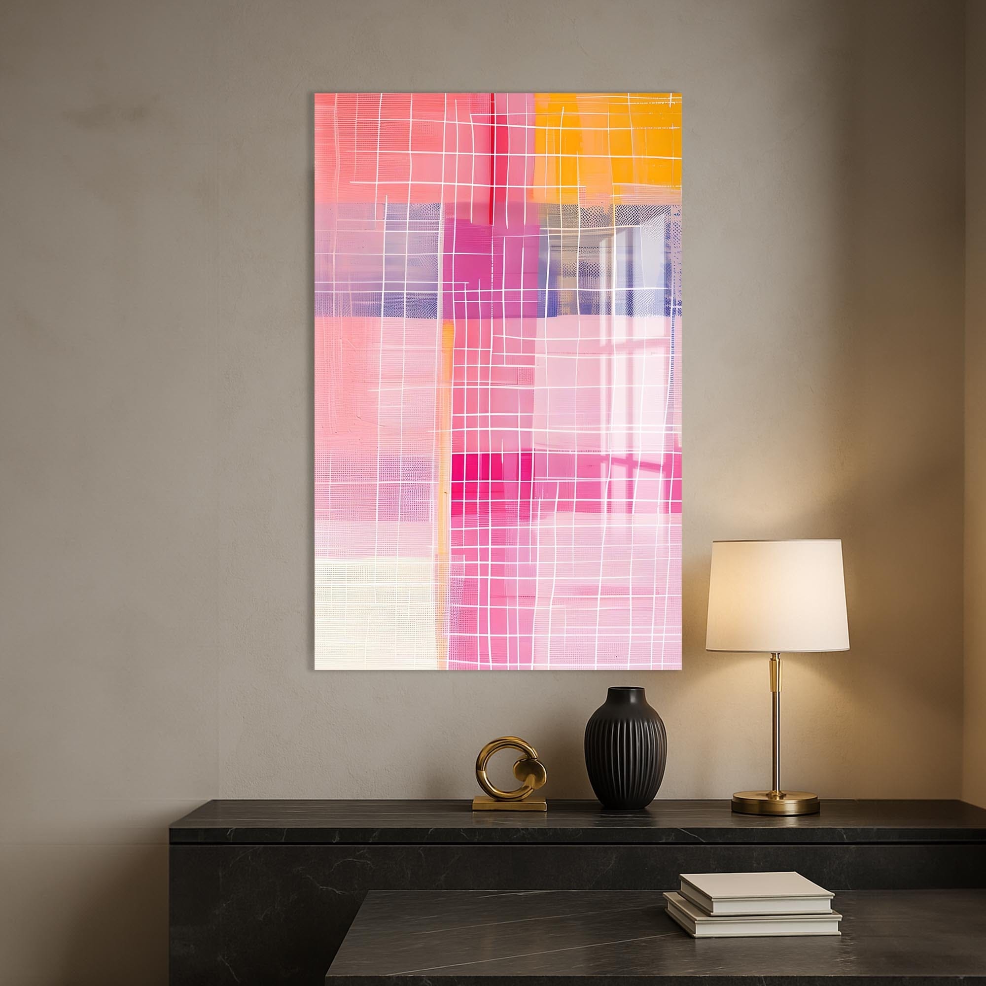 Artronauts Glass Print Pink Grid II - Abstract Tempered Glass Wall Art