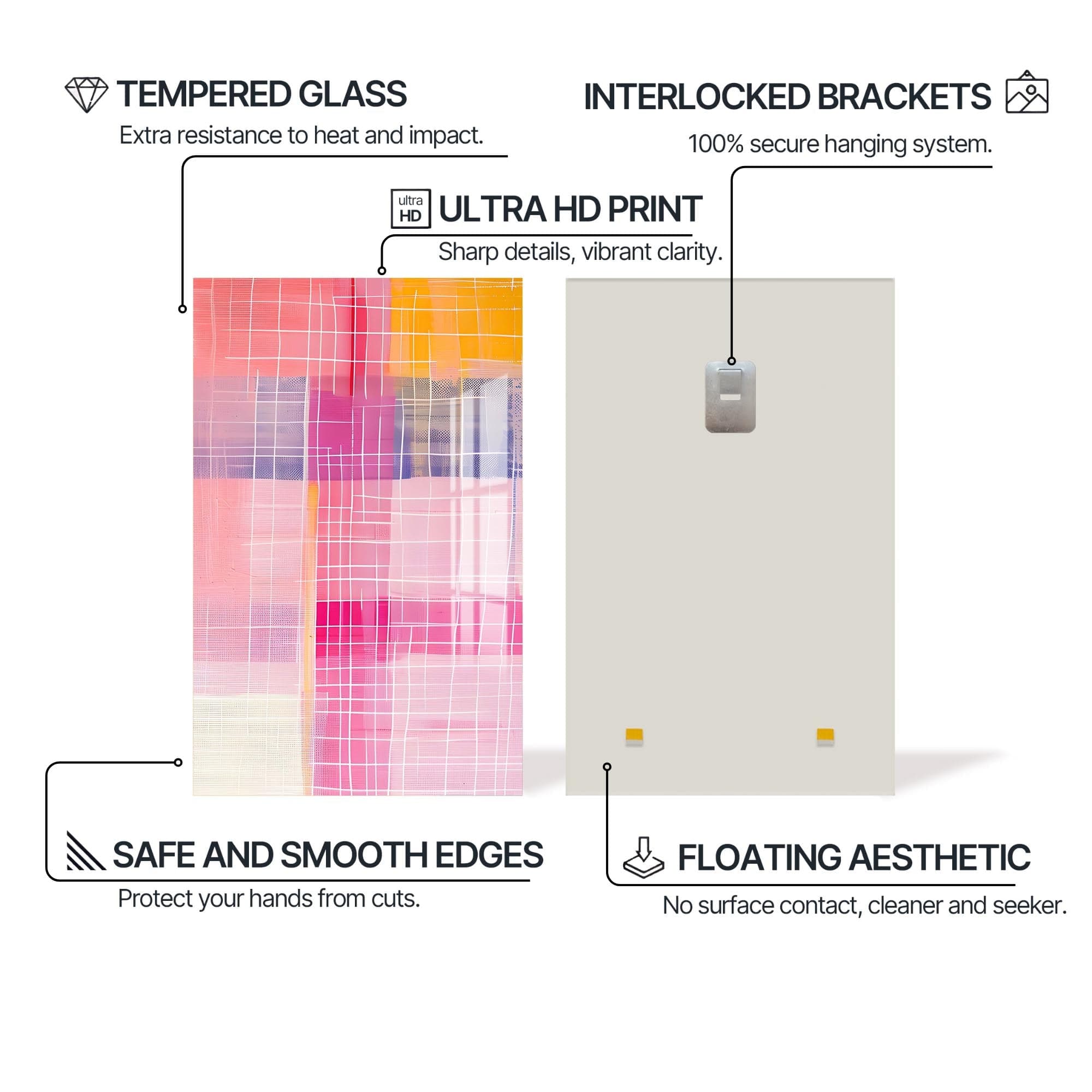 Artronauts Glass Print Pink Grid II - Abstract Tempered Glass Wall Art