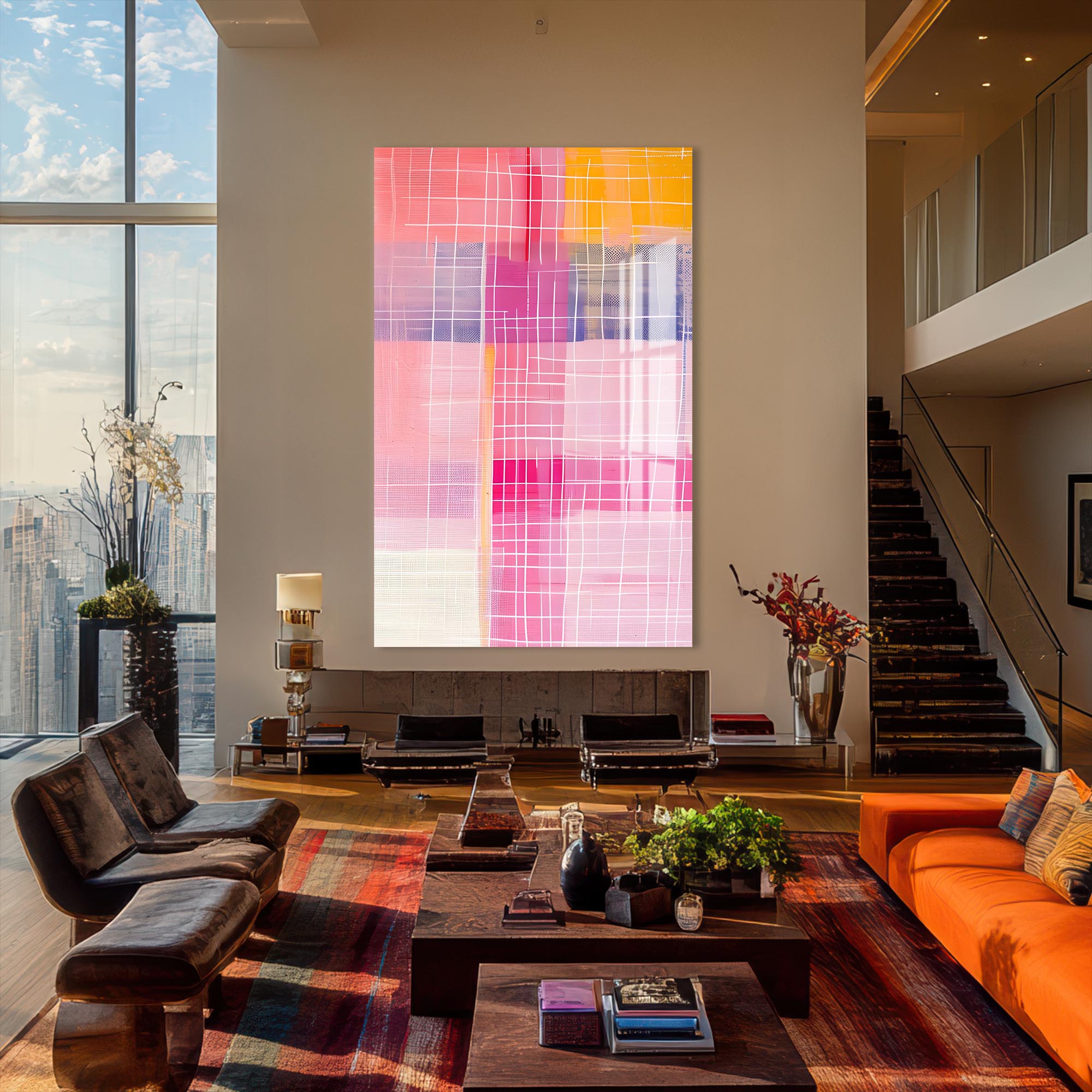 Artronauts Glass Print Pink Grid II - Abstract Tempered Glass Wall Art