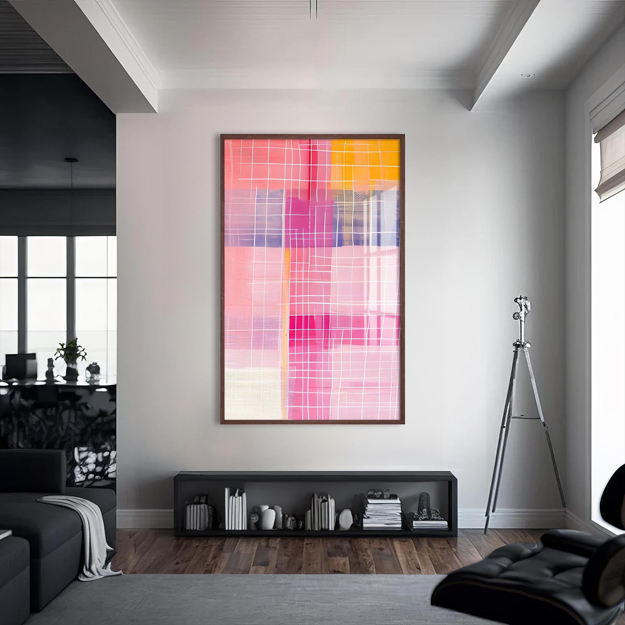 Artronauts Glass Print S | 72x46 cm | 28.3"x18.1" / Walnut Pink Grid II - Abstract Tempered Glass Wall Art