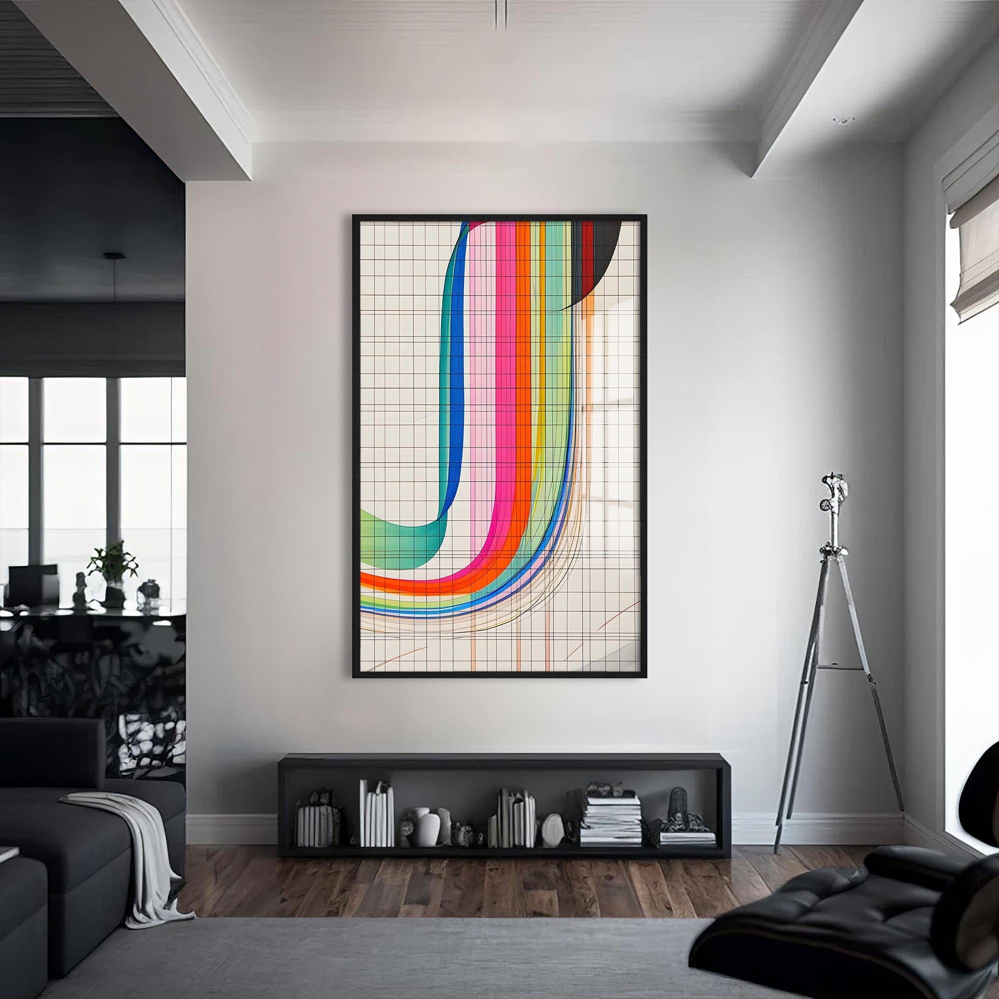 Artronauts Glass Print S | 72x46 cm | 28.3"x18.1" / Black Grid Spectrum- Abstract Tempered Glass Wall Art