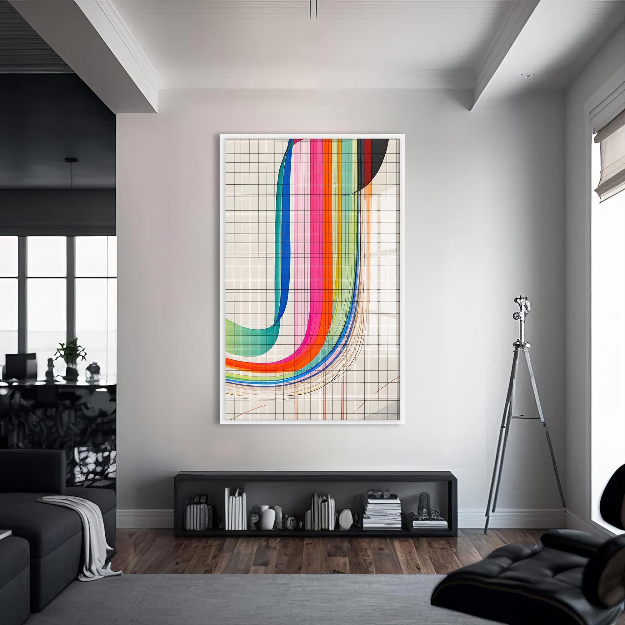 Artronauts Glass Print S | 72x46 cm | 28.3"x18.1" / White Grid Spectrum- Abstract Tempered Glass Wall Art