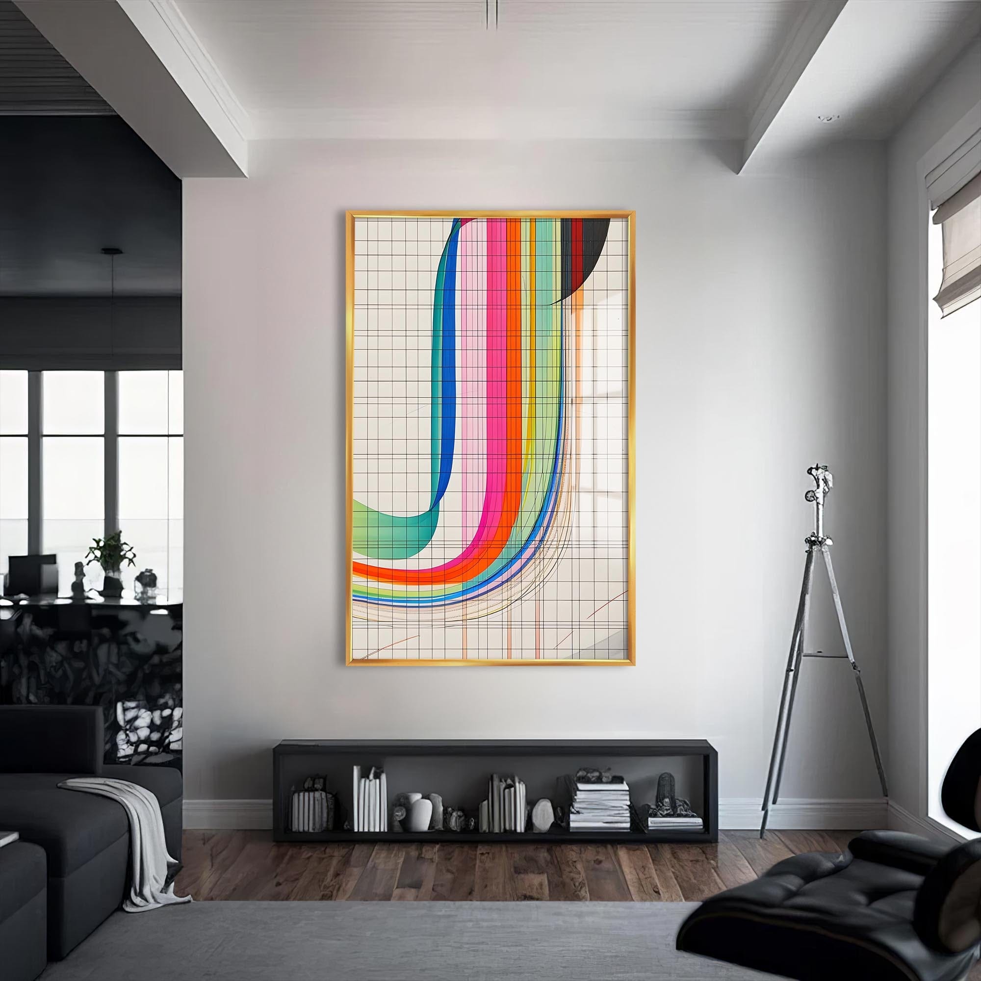 Artronauts Glass Print S | 72x46 cm | 28.3"x18.1" / Gold Grid Spectrum- Abstract Tempered Glass Wall Art