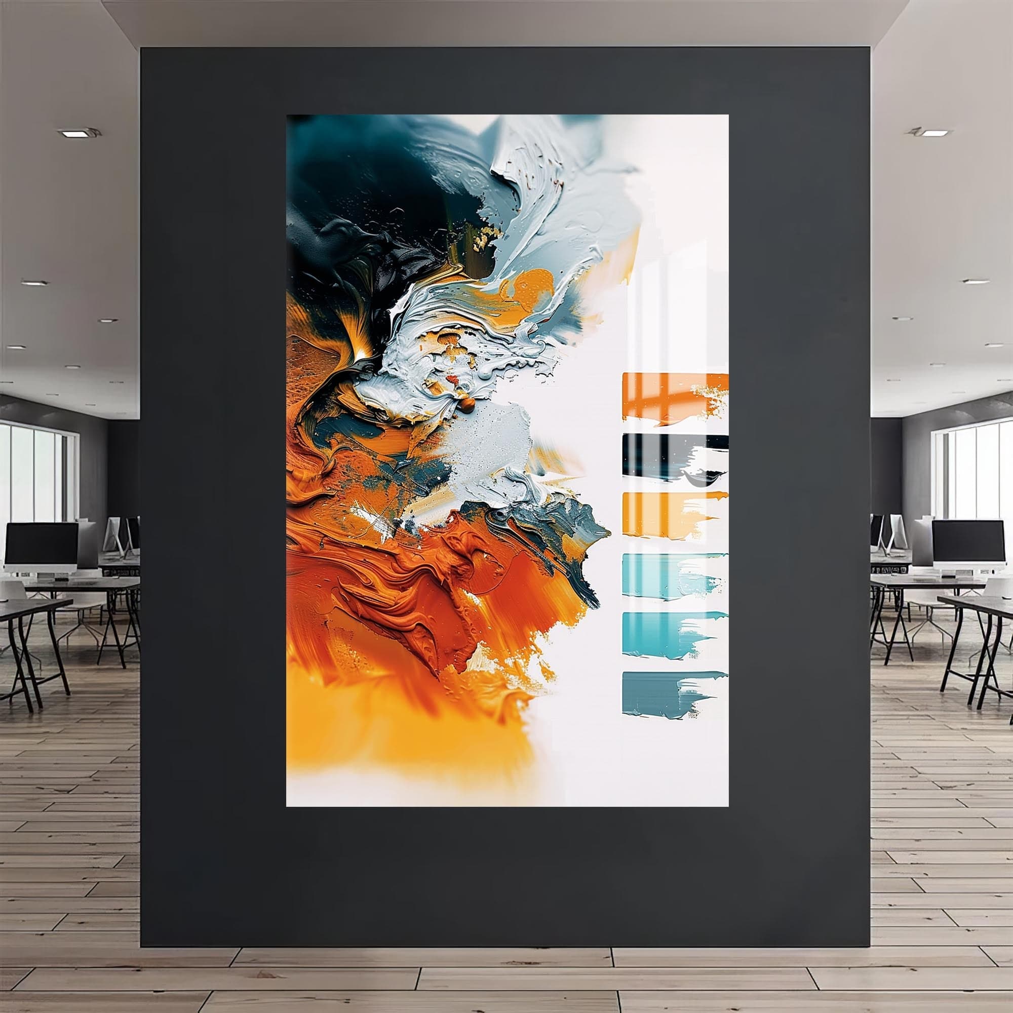 Artronauts Glass Print Ocean Ember Flow- Abstract Tempered Glass Wall Art