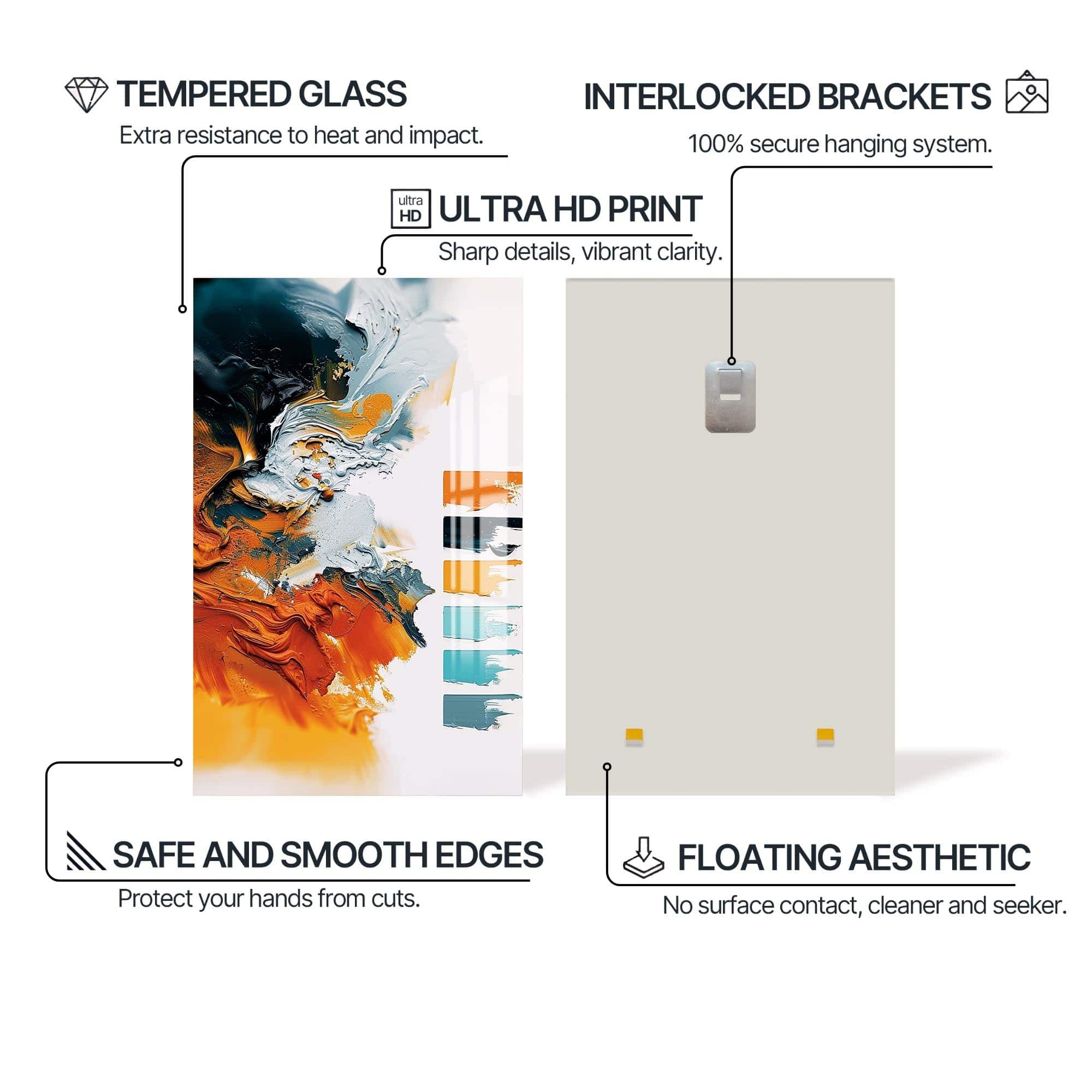 Artronauts Glass Print Ocean Ember Flow- Abstract Tempered Glass Wall Art