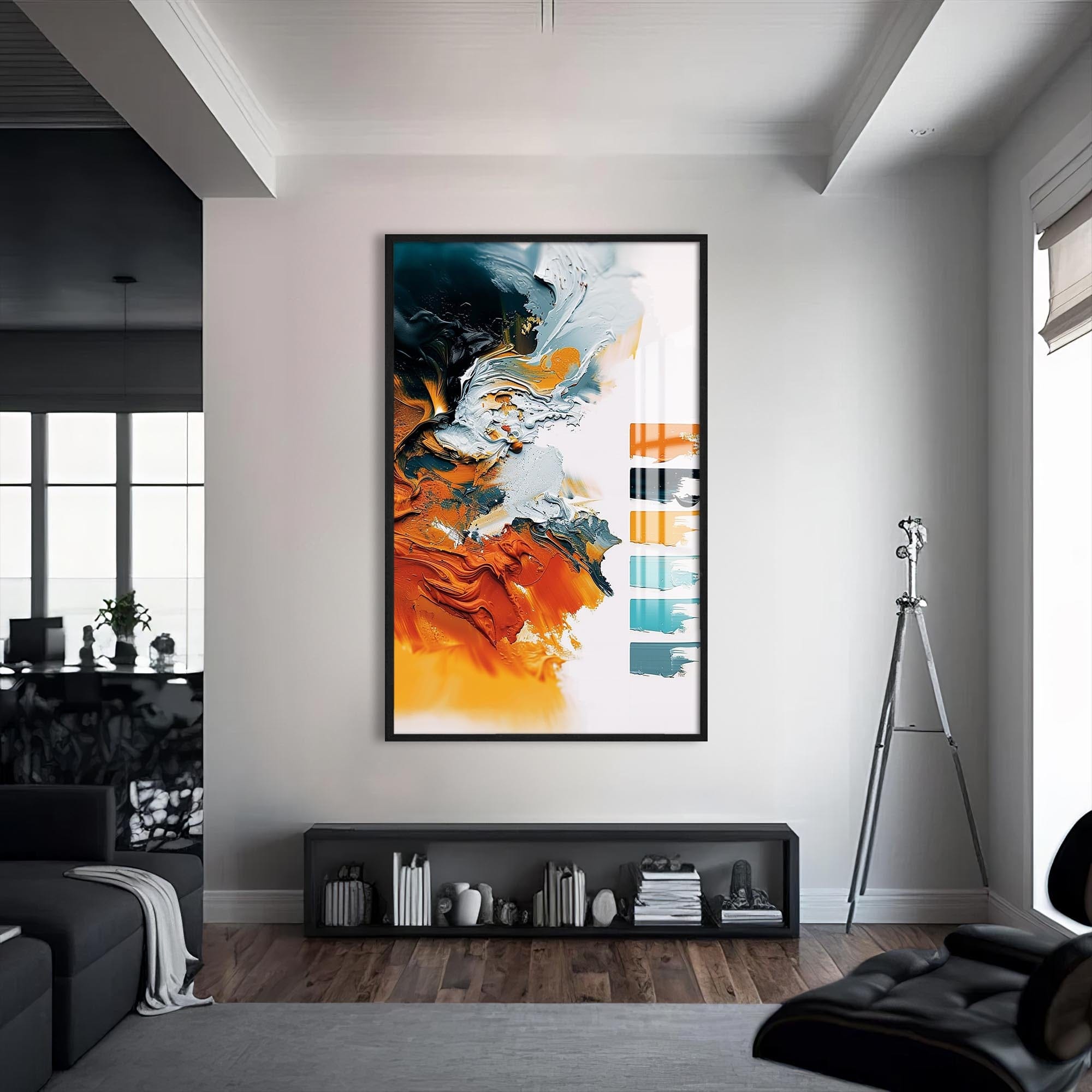 Artronauts Glass Print S | 72x46 cm | 28.3"x18.1" / Black Ocean Ember Flow- Abstract Tempered Glass Wall Art
