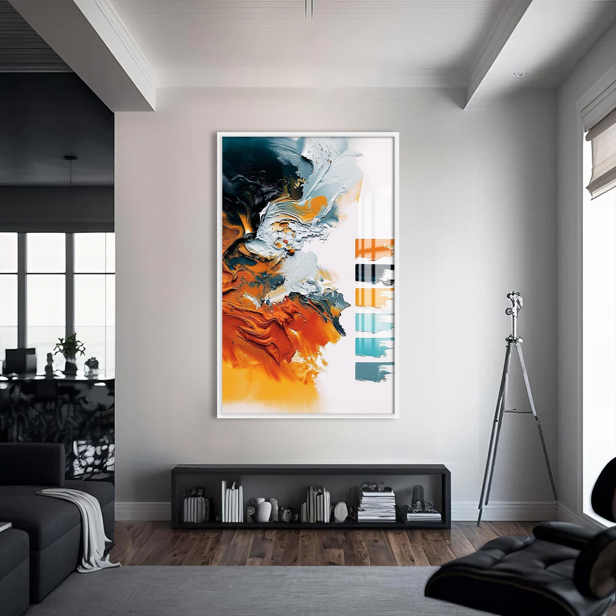 Artronauts Glass Print S | 72x46 cm | 28.3"x18.1" / White Ocean Ember Flow- Abstract Tempered Glass Wall Art