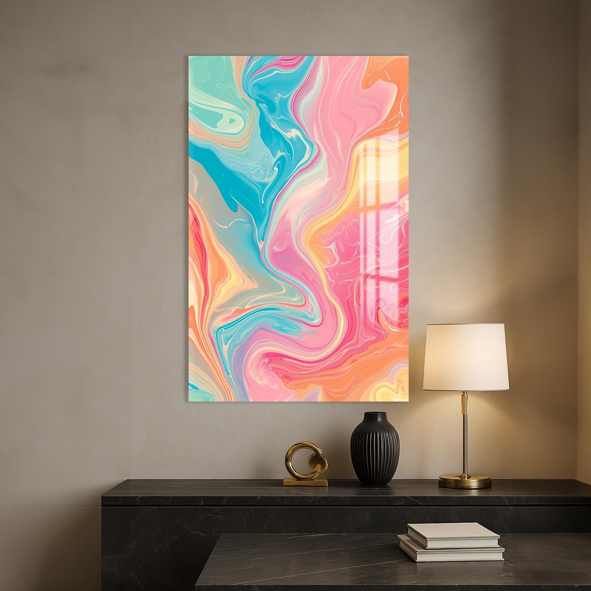 Artronauts Glass Print Sunrise Pastel Waves- Abstract Tempered Glass Wall Art
