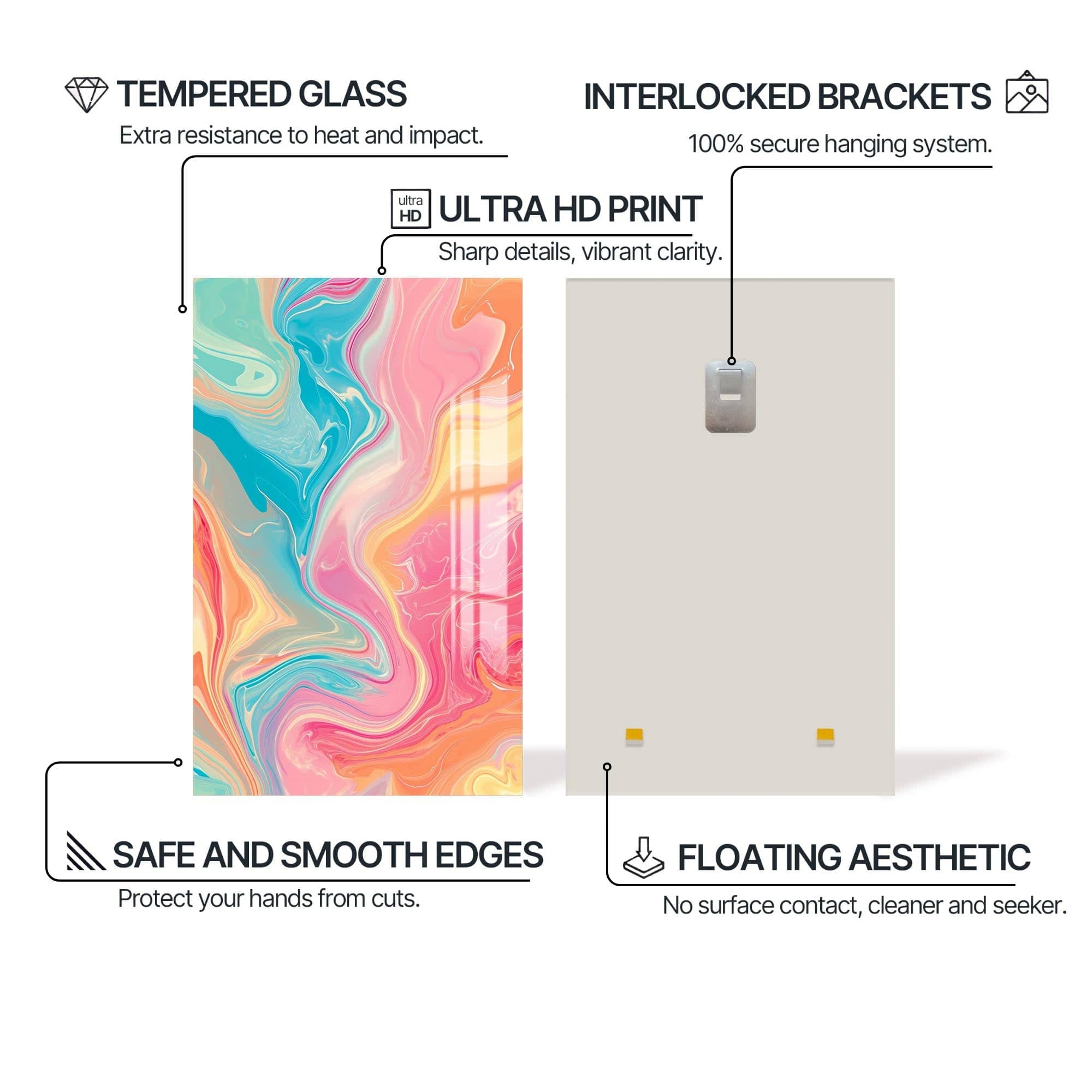 Artronauts Glass Print Sunrise Pastel Waves- Abstract Tempered Glass Wall Art