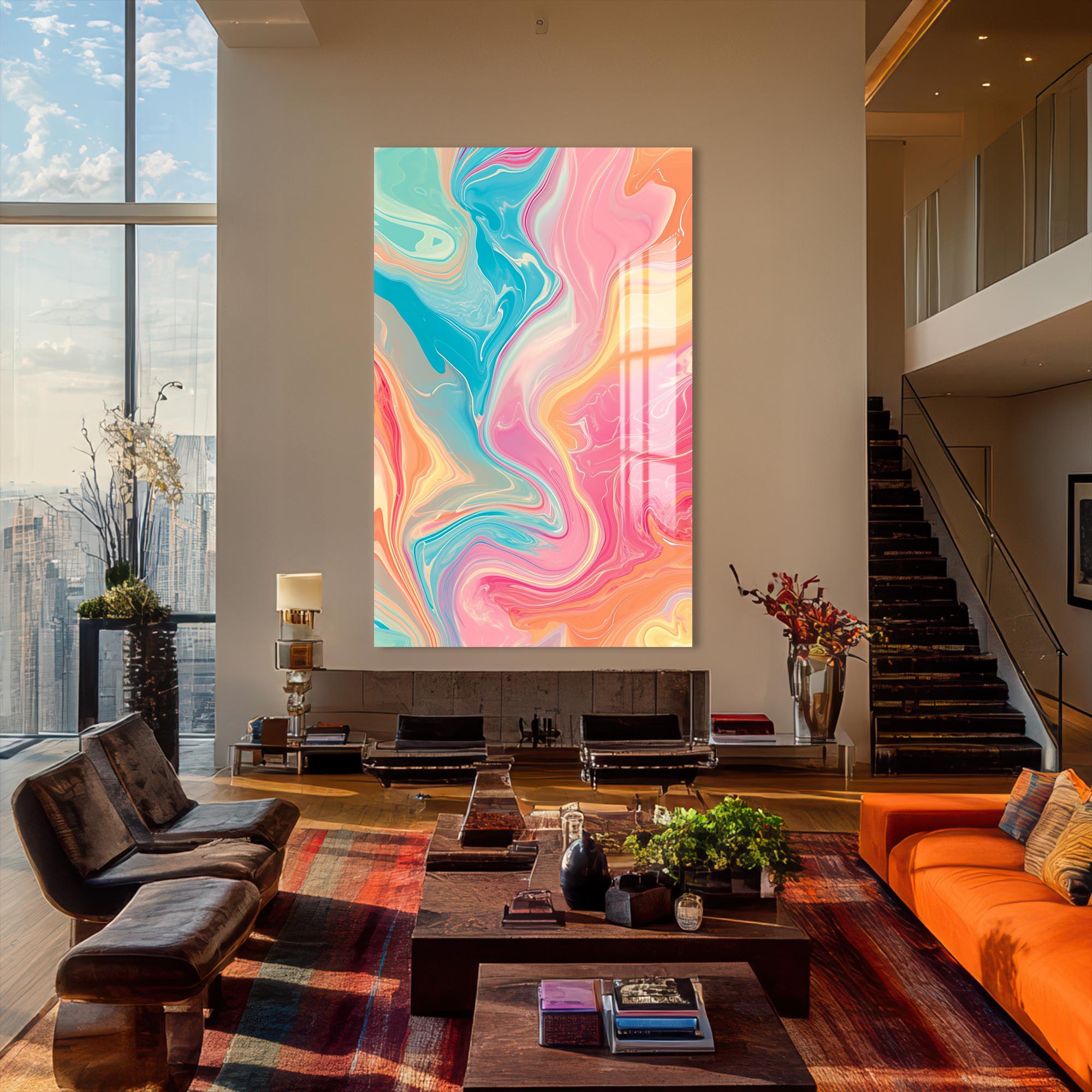 Artronauts Glass Print Sunrise Pastel Waves- Abstract Tempered Glass Wall Art