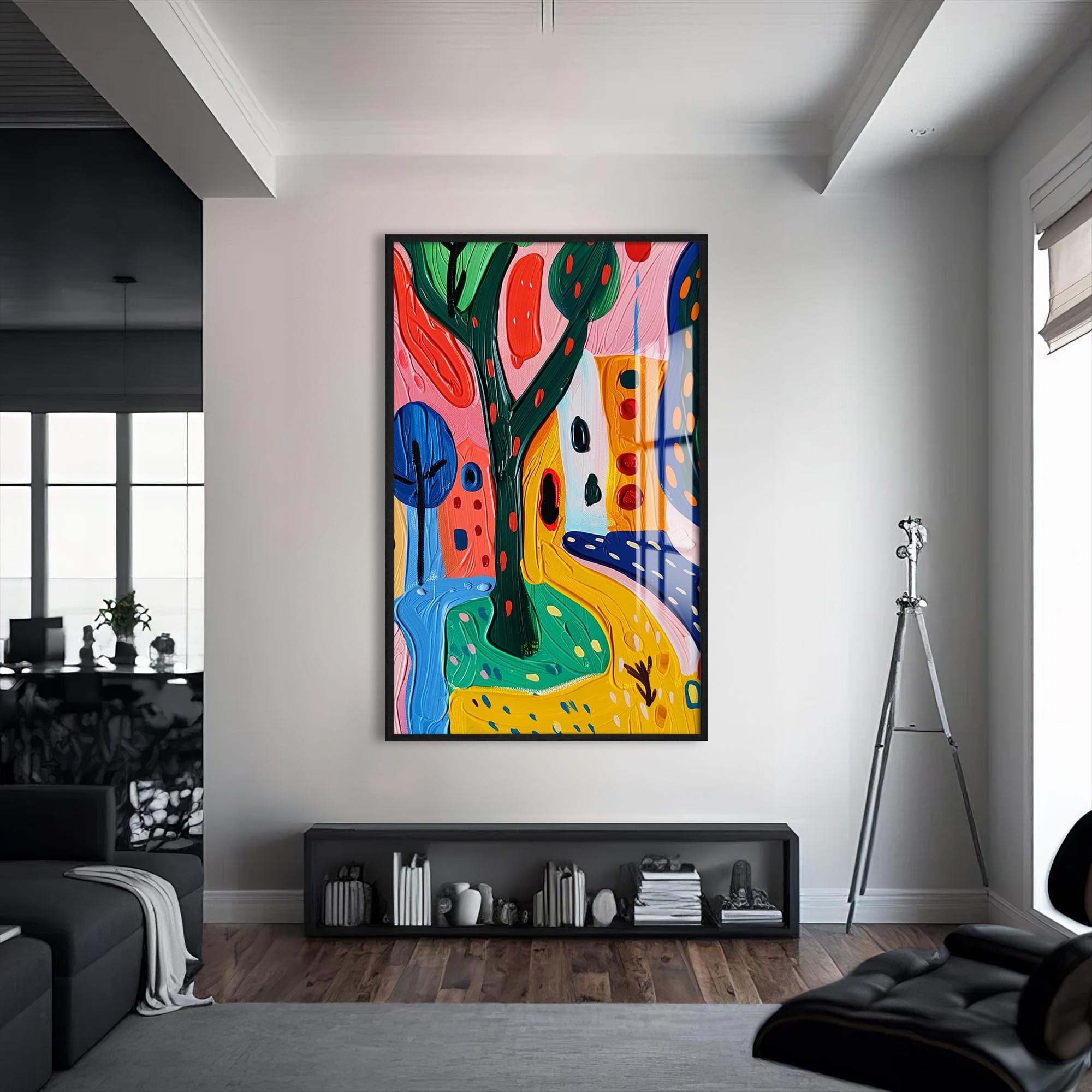 Artronauts Glass Print S | 72x46 cm | 28.3"x18.1" / Black Playful Garden Story- Abstract Tempered Glass Wall Art