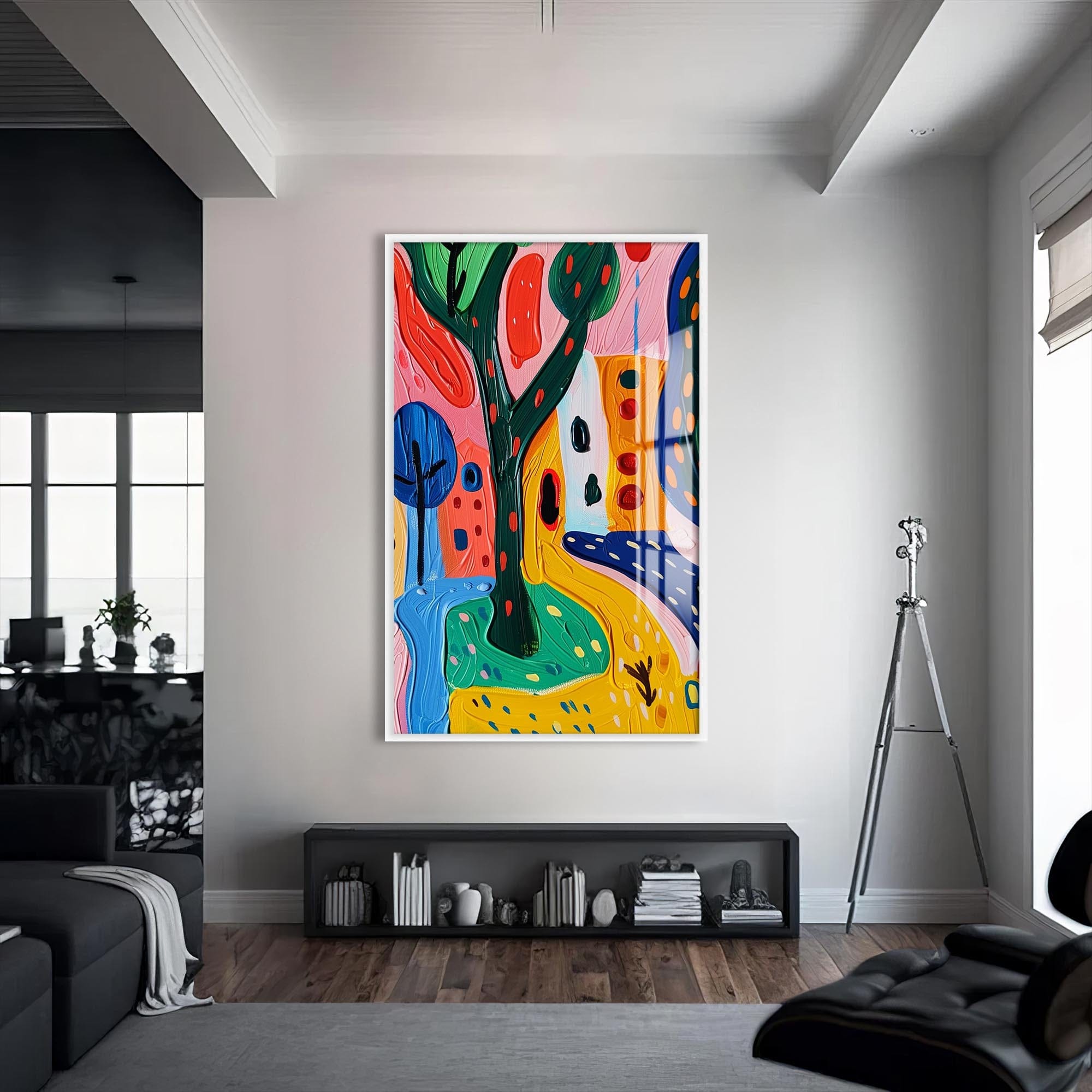 Artronauts Glass Print S | 72x46 cm | 28.3"x18.1" / White Playful Garden Story- Abstract Tempered Glass Wall Art