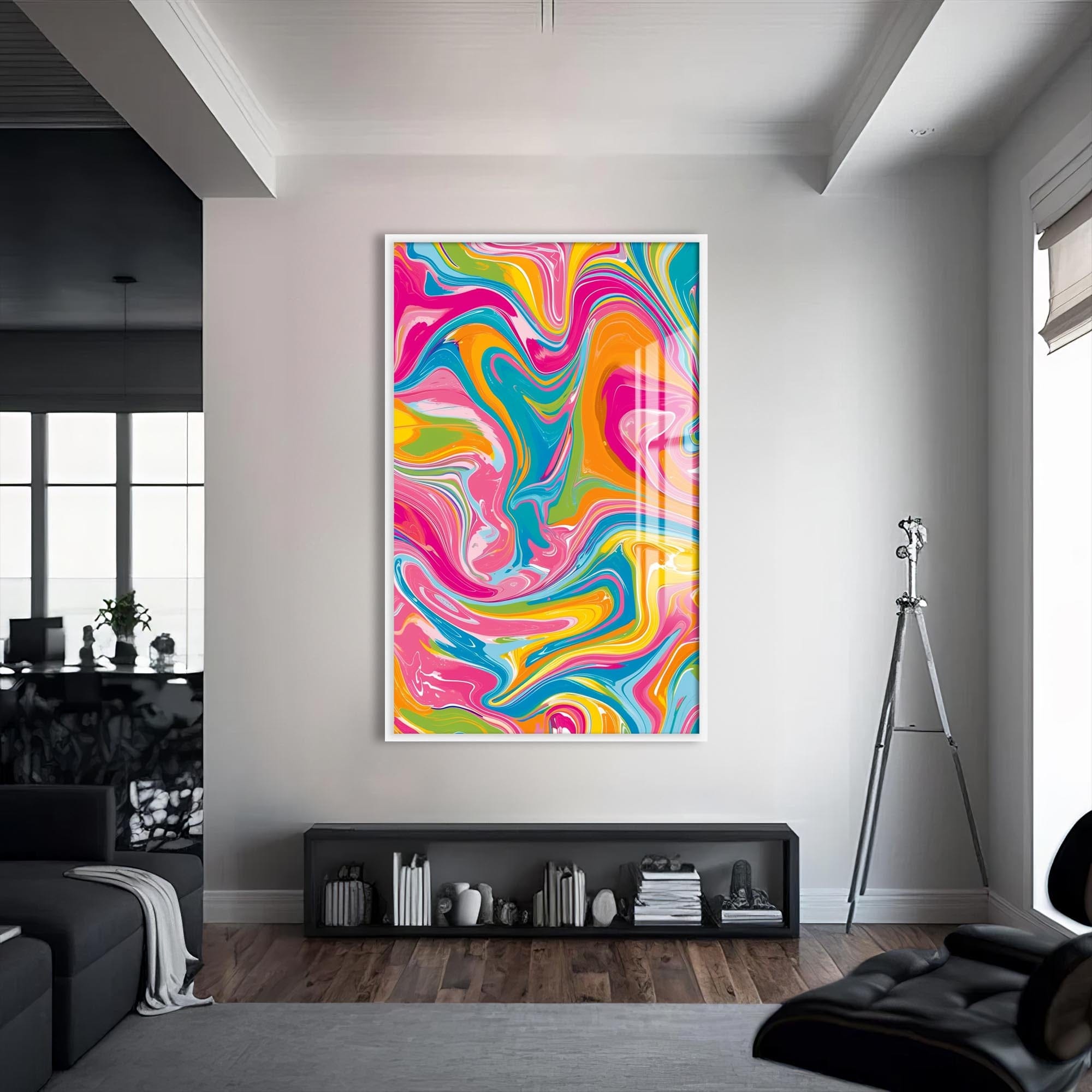 Artronauts Glass Print S | 72x46 cm | 28.3"x18.1" / White Vivid Marble Storm- Abstract Tempered Glass Wall Art