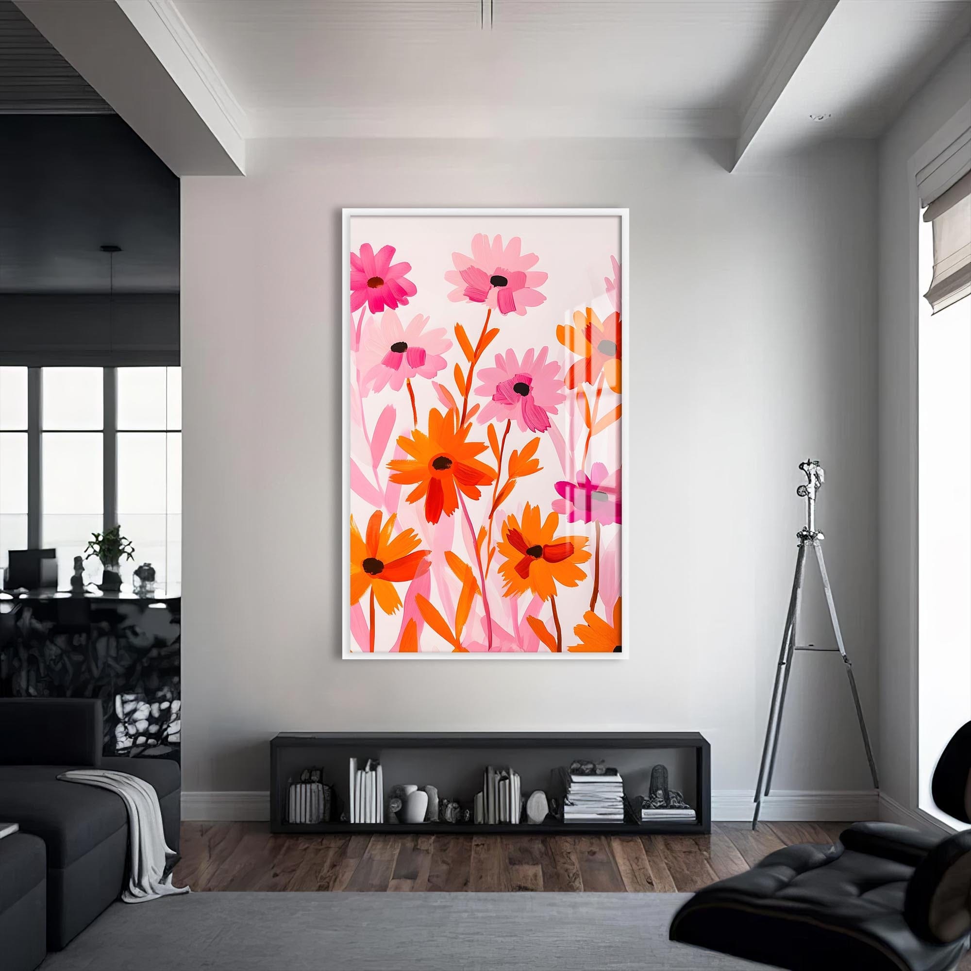 Artronauts Glass Print S | 72x46 cm | 28.3"x18.1" / White Blooming Field- Abstract Tempered Glass Wall Art