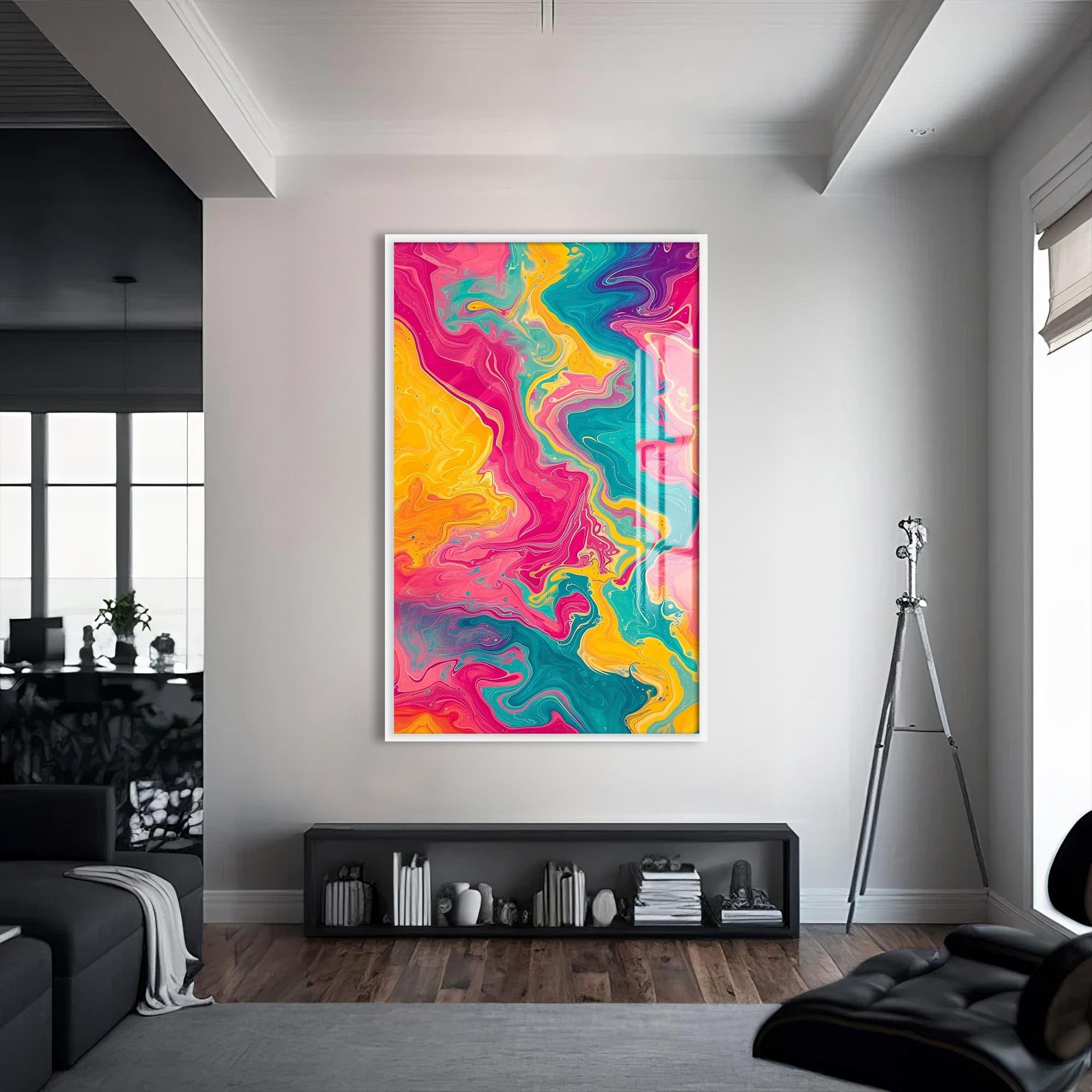 Artronauts Glass Print S | 72x46 cm | 28.3"x18.1" / White Marble Waves- Abstract Tempered Glass Wall Art