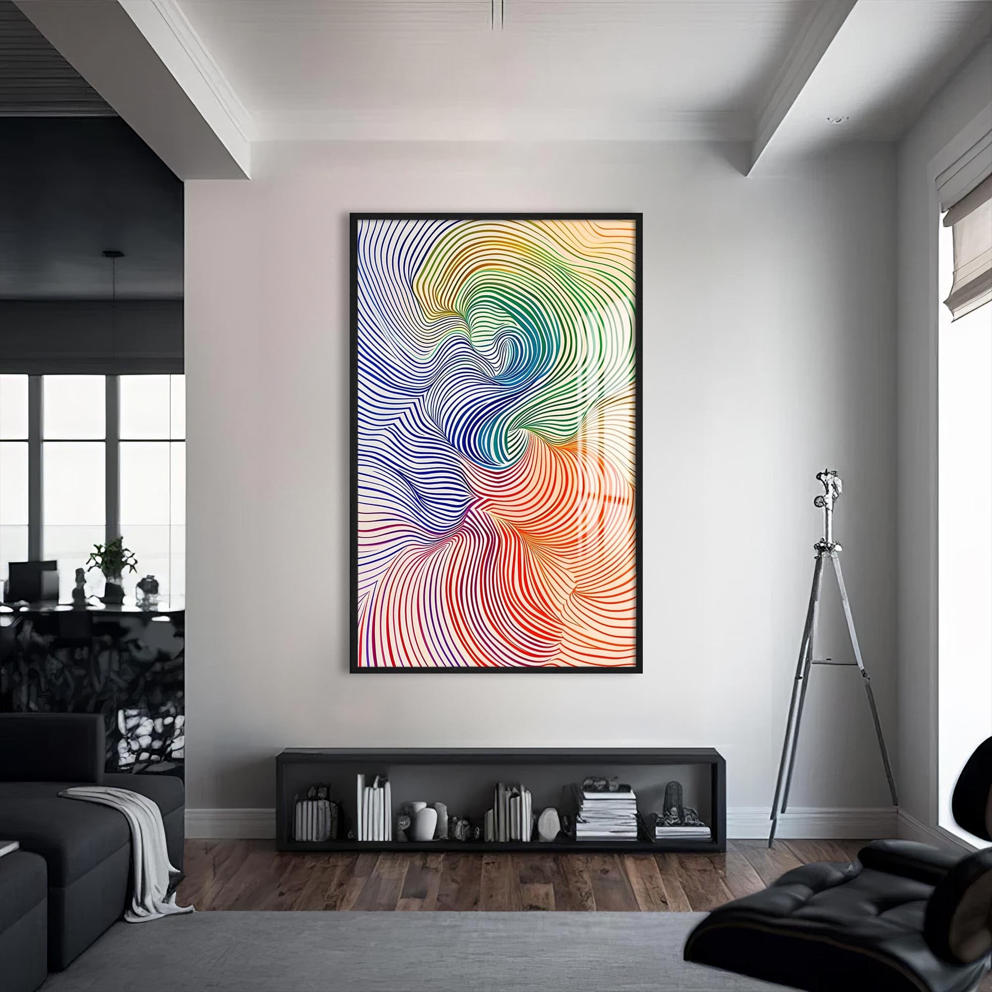 Artronauts Glass Print S | 72x46 cm | 28.3"x18.1" / Black Flow Lines- Abstract Tempered Glass Wall Art