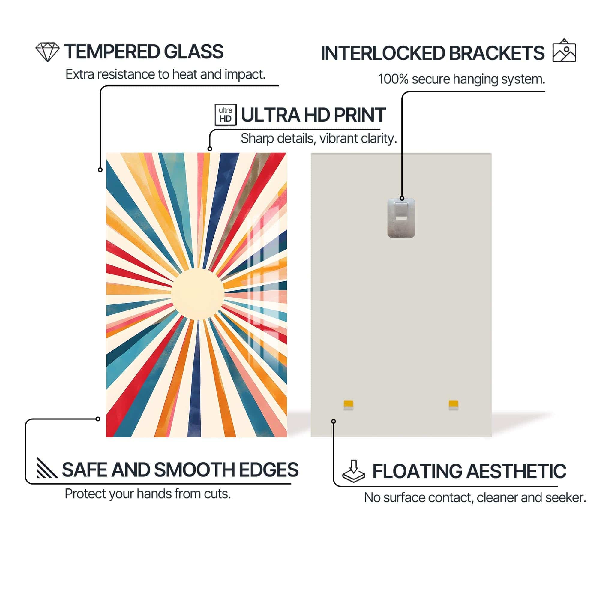 Artronauts Glass Print Sunburst Classic- Abstract Tempered Glass Wall Art