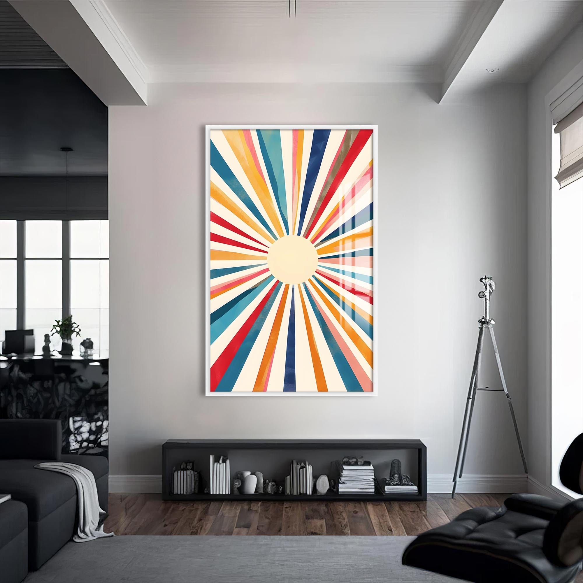 Artronauts Glass Print S | 72x46 cm | 28.3"x18.1" / White Sunburst Classic- Abstract Tempered Glass Wall Art