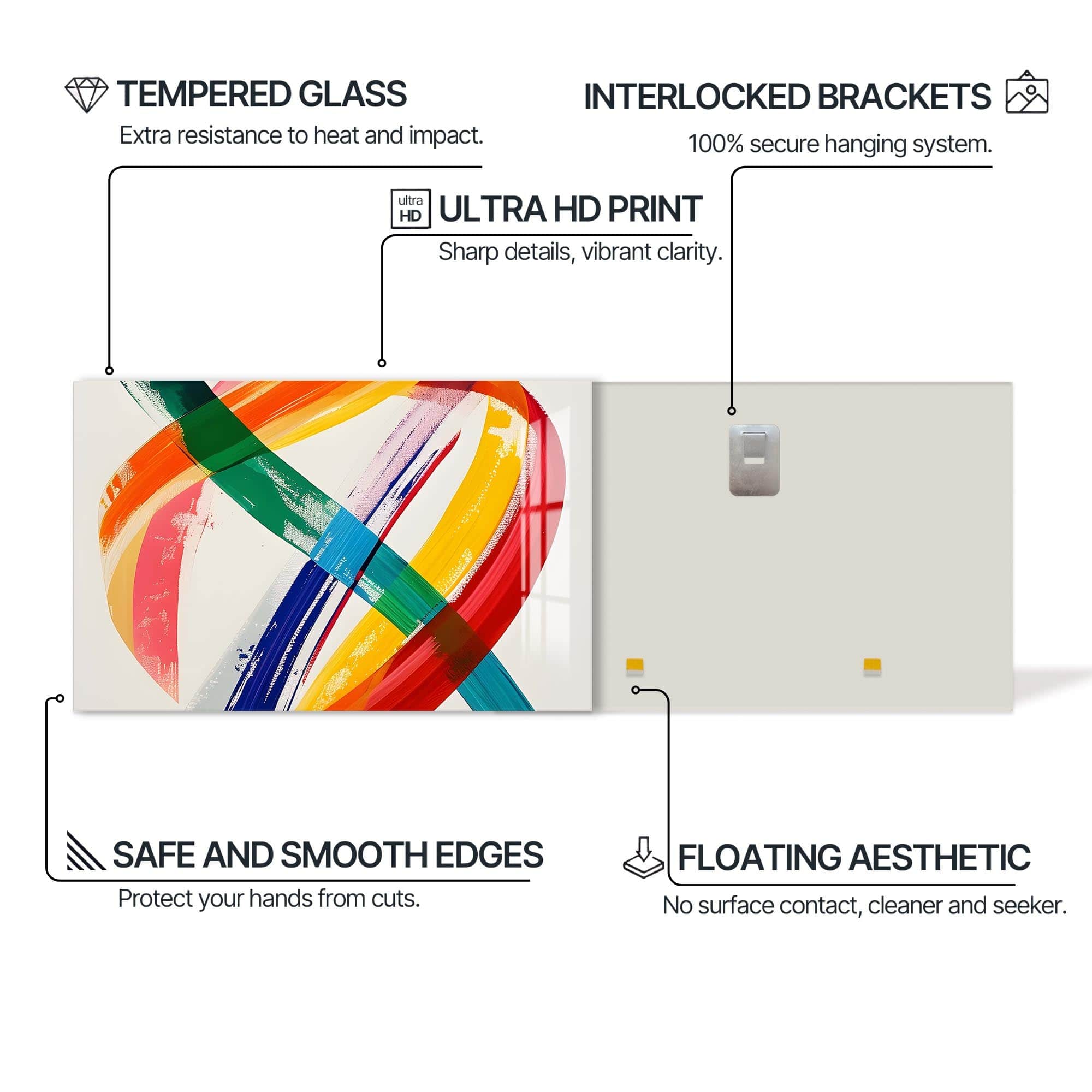 Artronauts Glass Print Multicolour Brush Strokes- Abstract Tempered Glass Wall Art