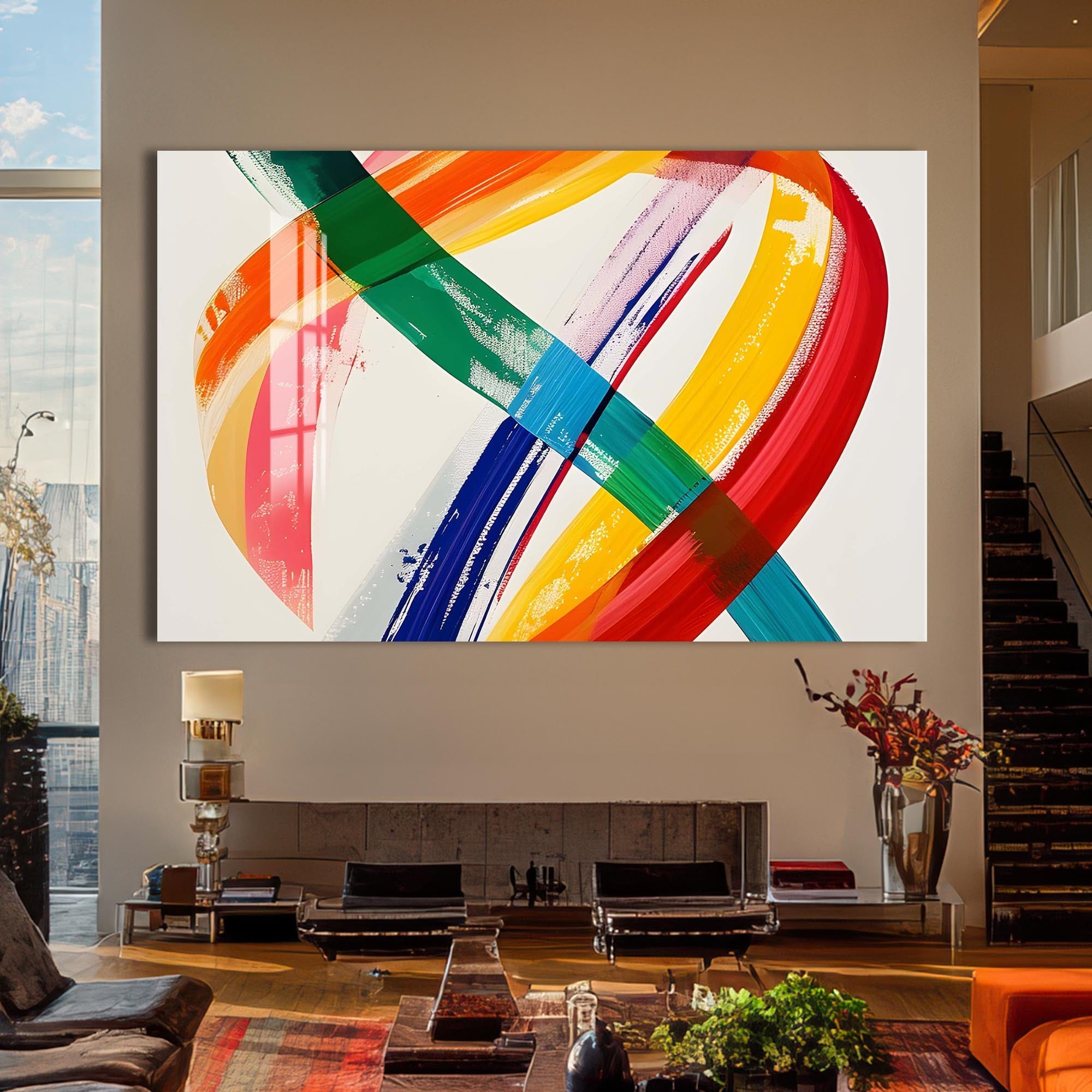 Artronauts Glass Print Multicolour Brush Strokes- Abstract Tempered Glass Wall Art