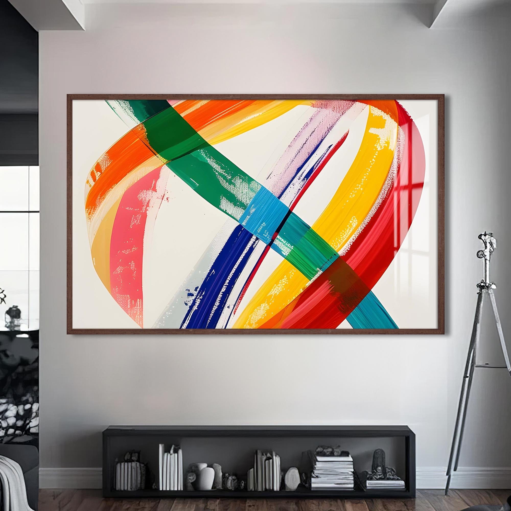 Artronauts Glass Print S | 72x46 cm | 28.3"x18.1" / Walnut Multicolour Brush Strokes- Abstract Tempered Glass Wall Art