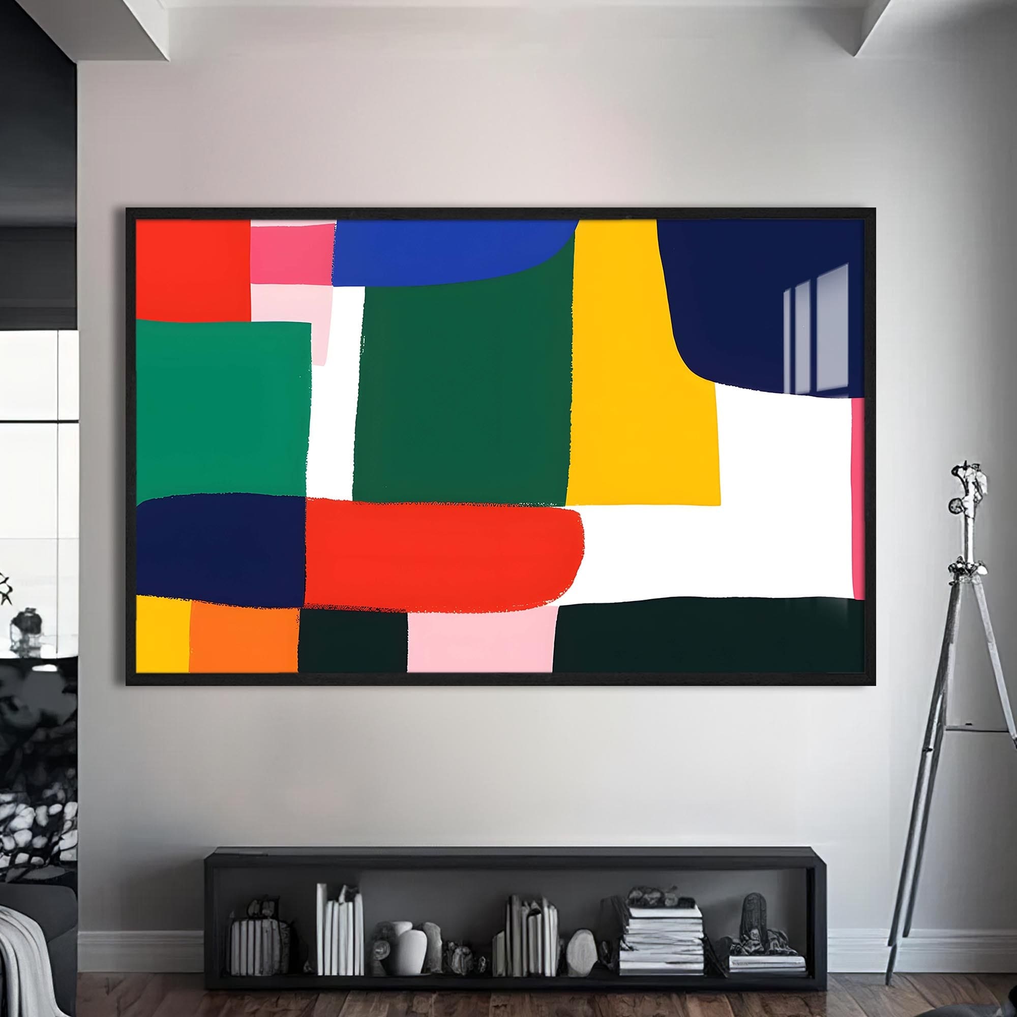 Artronauts Glass Print S | 72x46 cm | 28.3"x18.1" / Black Colour Patch Harmony - Abstract Tempered Glass Wall Art