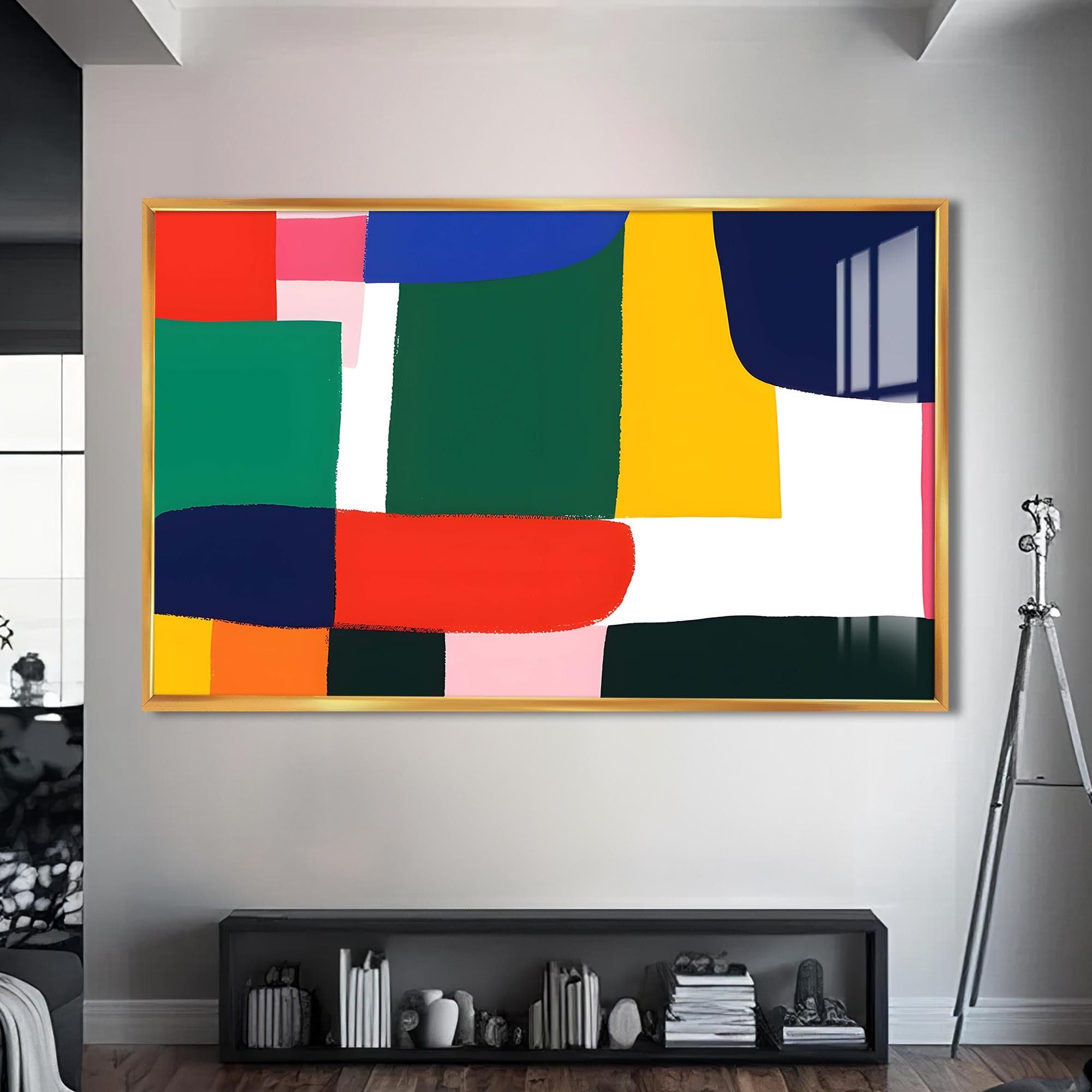 Artronauts Glass Print S | 72x46 cm | 28.3"x18.1" / Gold Colour Patch Harmony - Abstract Tempered Glass Wall Art