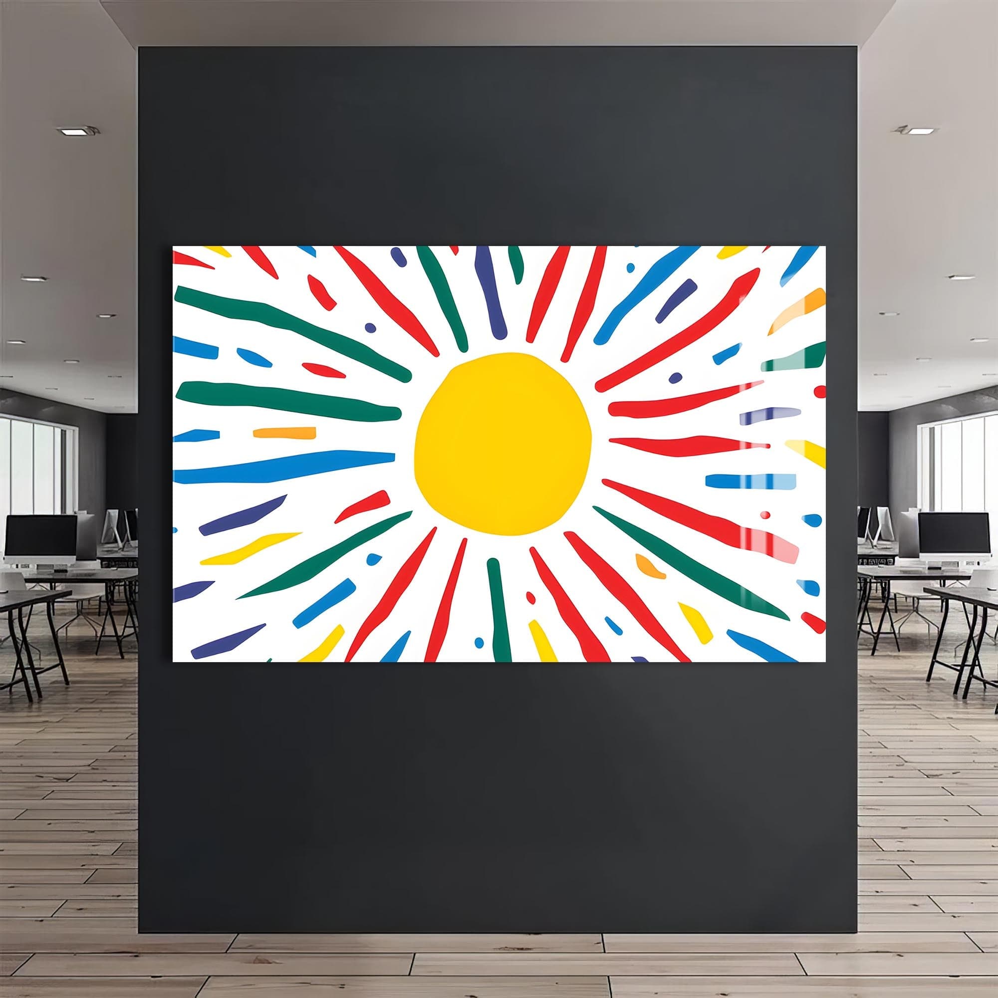 Artronauts Glass Print Joyful Sunburst Lines - Abstract Tempered Glass Wall Art