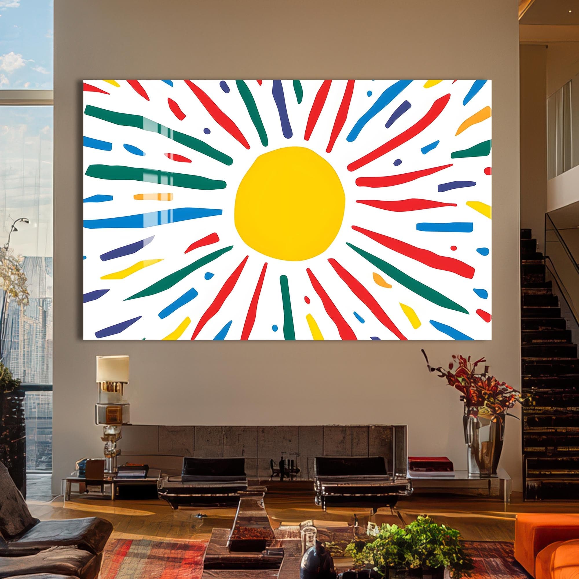 Artronauts Glass Print Joyful Sunburst Lines - Abstract Tempered Glass Wall Art