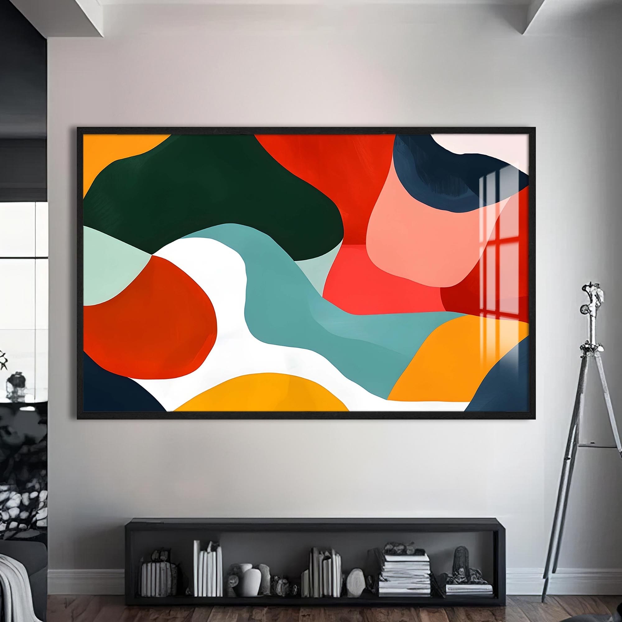 Artronauts Glass Print S | 72x46 cm | 28.3"x18.1" / Black Flowing Colour Shapes - Abstract Tempered Glass Wall Art