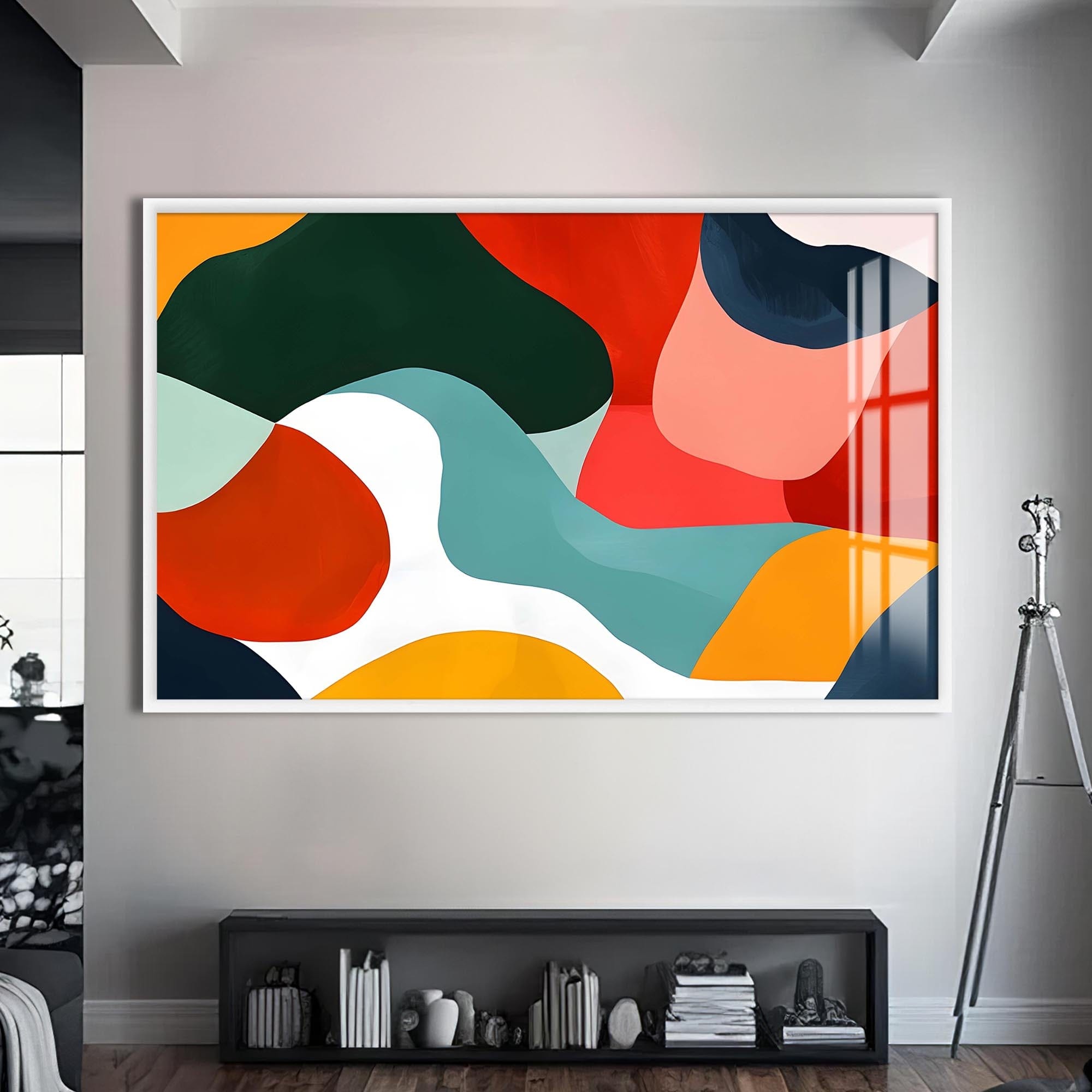 Artronauts Glass Print S | 72x46 cm | 28.3"x18.1" / White Flowing Colour Shapes - Abstract Tempered Glass Wall Art