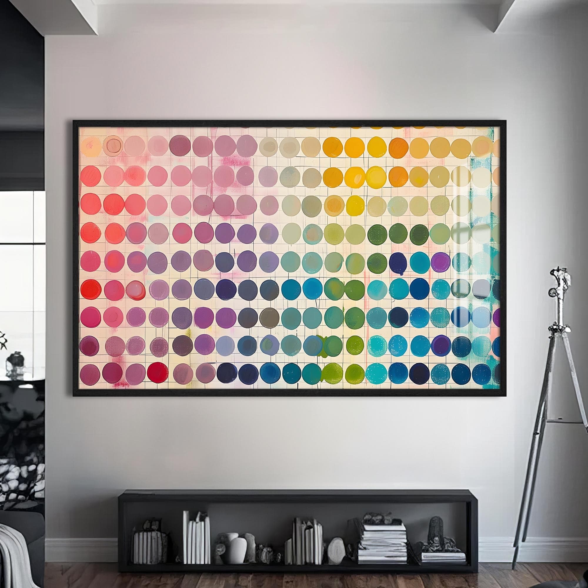 Artronauts Glass Print S | 72x46 cm | 28.3"x18.1" / Black Pastel Dot Spectrum - Abstract Tempered Glass Wall Art