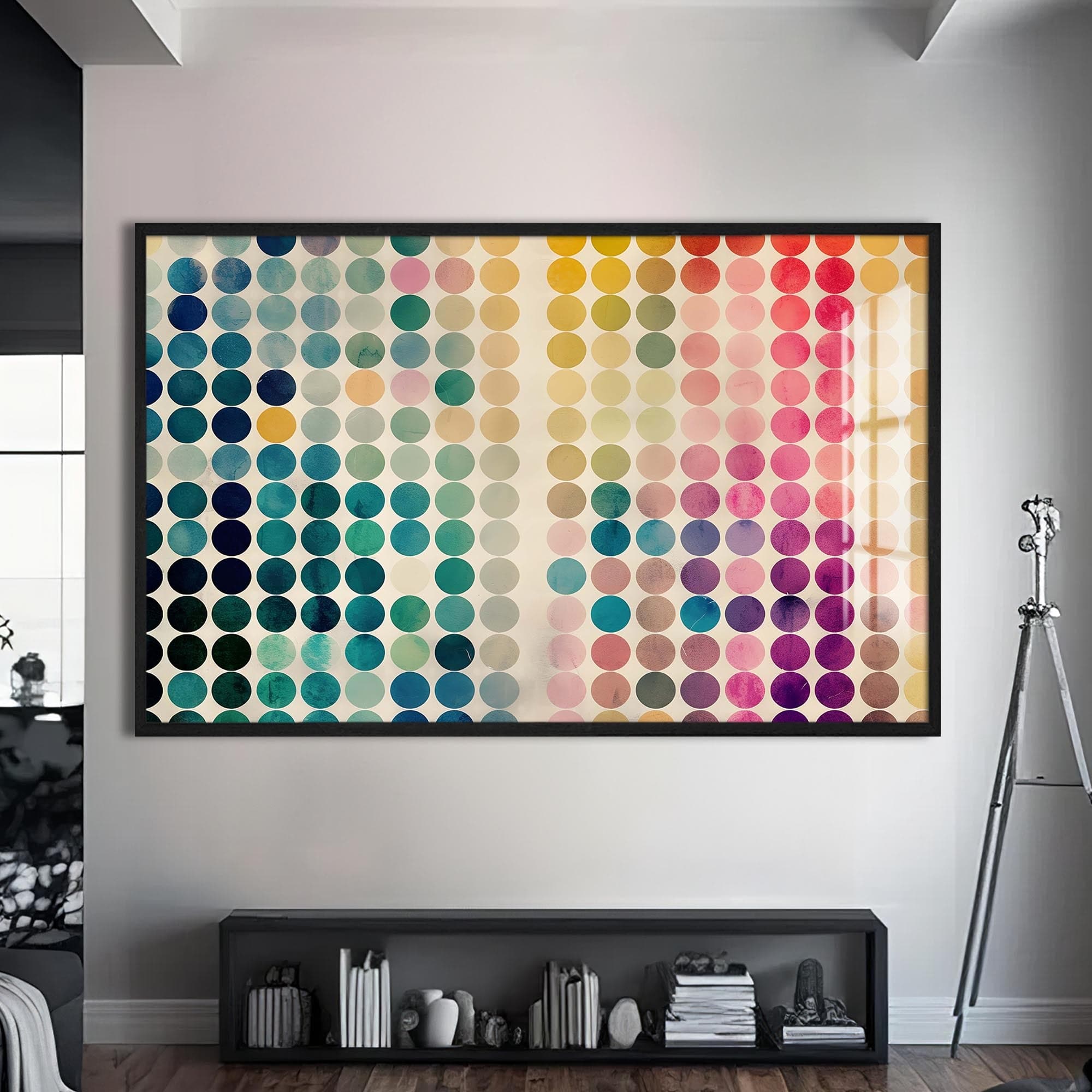 Artronauts Glass Print S | 72x46 cm | 28.3"x18.1" / Black Deep Tone Dot Matrix - Abstract Tempered Glass Wall Art