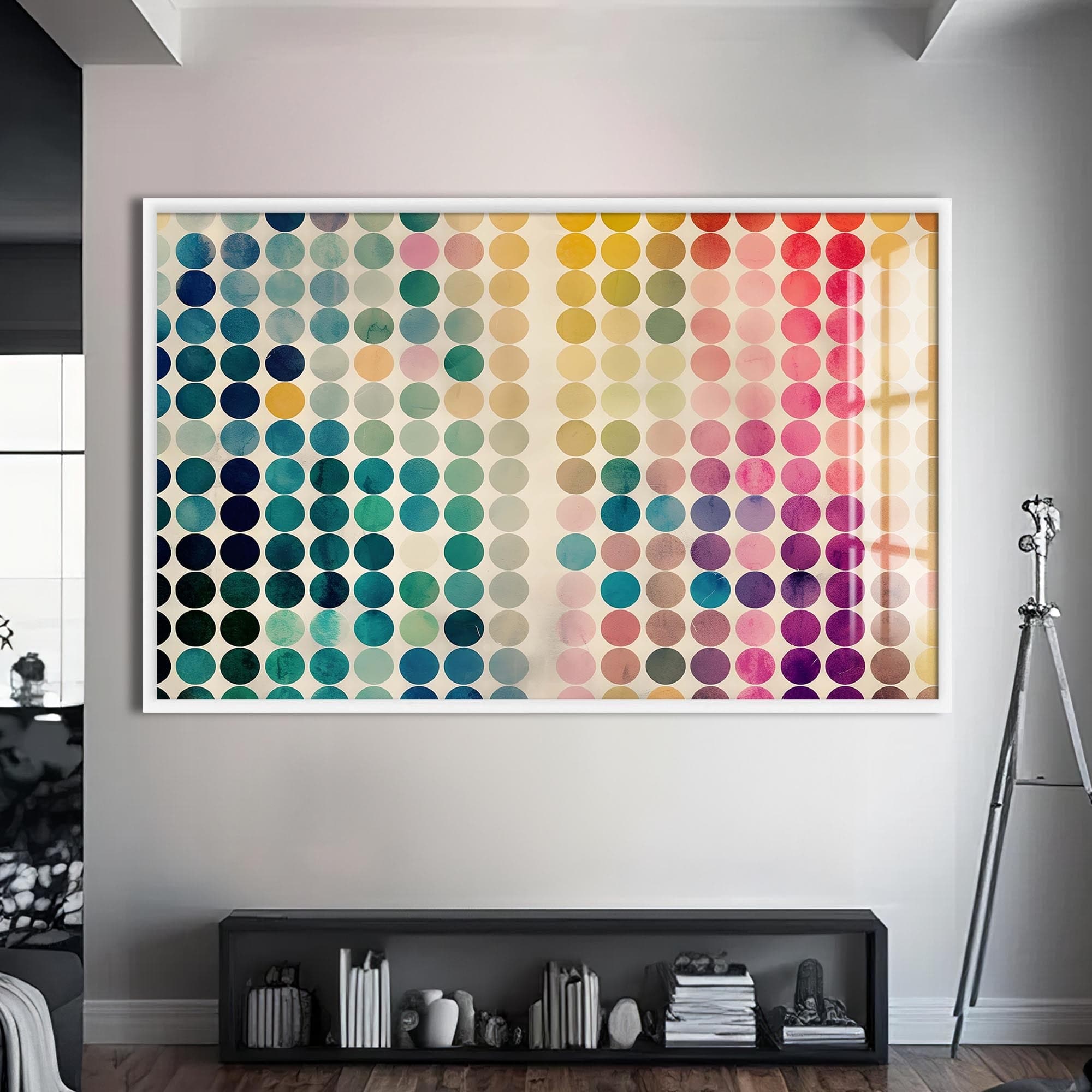 Artronauts Glass Print S | 72x46 cm | 28.3"x18.1" / White Deep Tone Dot Matrix - Abstract Tempered Glass Wall Art