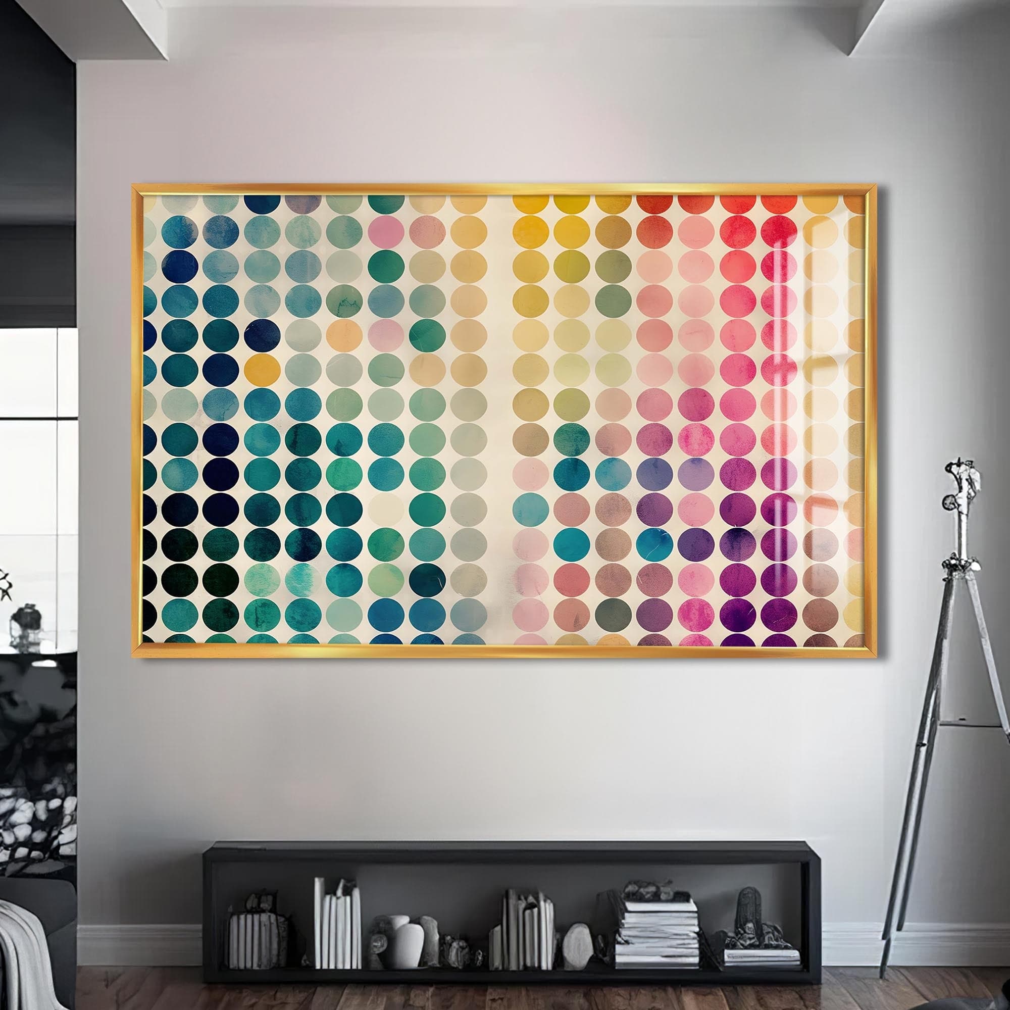 Artronauts Glass Print S | 72x46 cm | 28.3"x18.1" / Gold Deep Tone Dot Matrix - Abstract Tempered Glass Wall Art