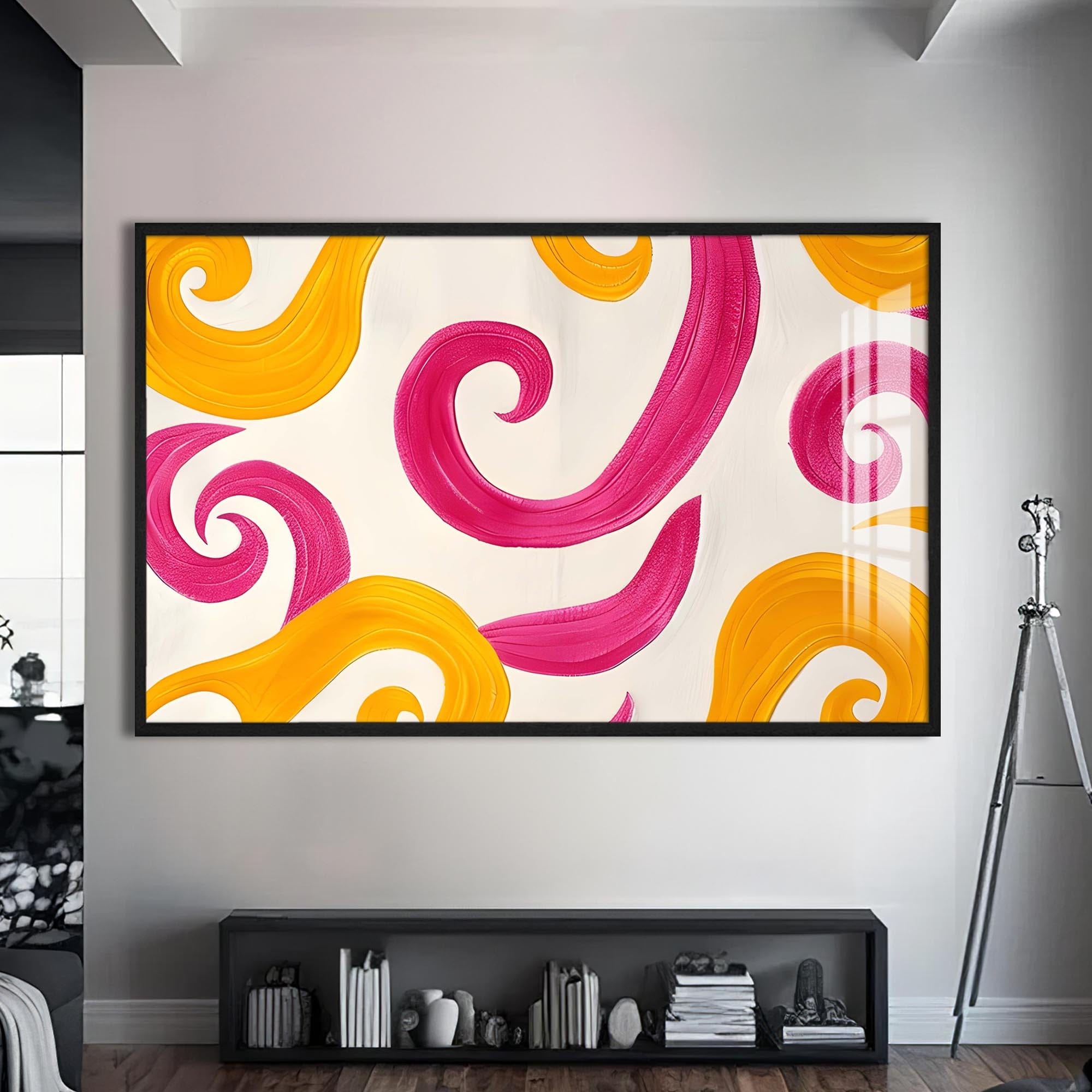 Artronauts Glass Print S | 72x46 cm | 28.3"x18.1" / Black Playful Swirl Breeze - Abstract Tempered Glass Wall Art