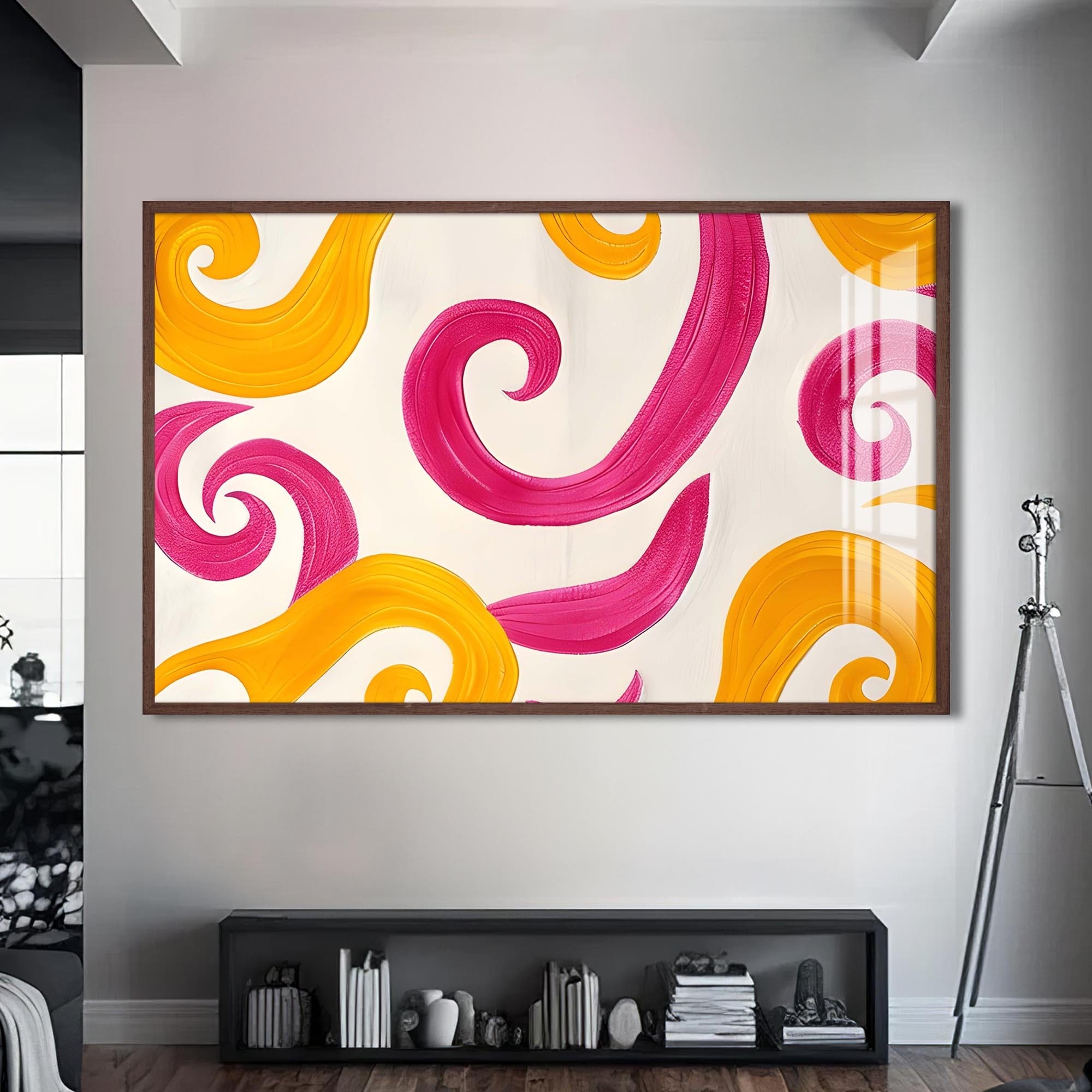 Artronauts Glass Print S | 72x46 cm | 28.3"x18.1" / Walnut Playful Swirl Breeze - Abstract Tempered Glass Wall Art