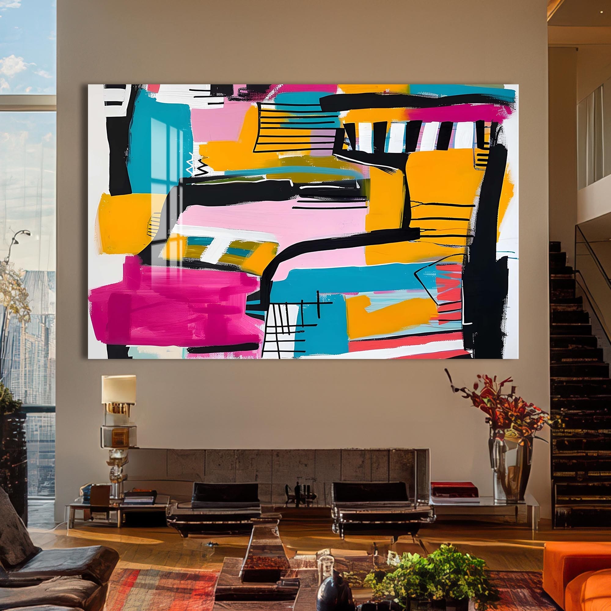 Artronauts Glass Print Vibrant Urban Blocks - Abstract Tempered Glass Wall Art
