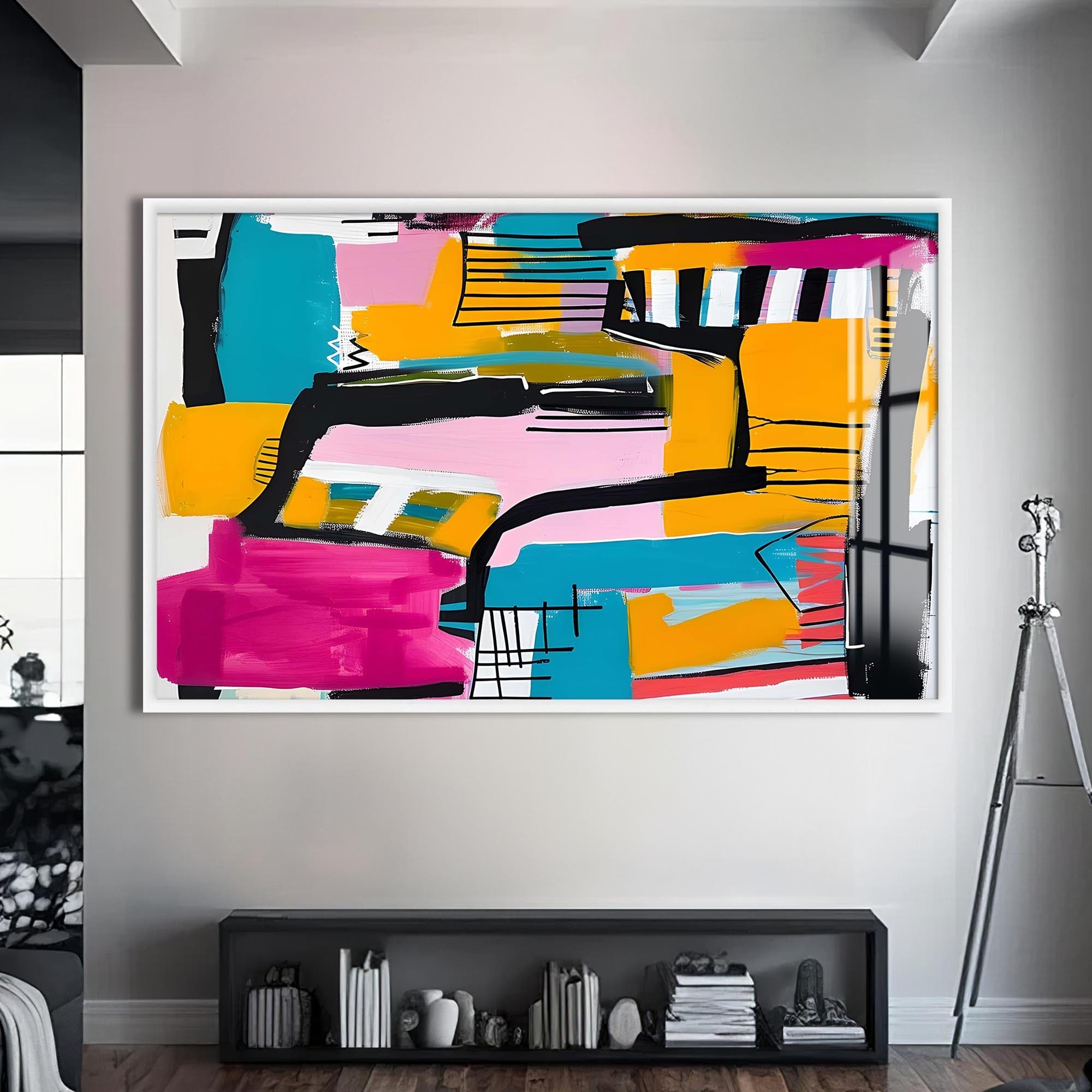 Artronauts Glass Print S | 72x46 cm | 28.3"x18.1" / White Vibrant Urban Blocks - Abstract Tempered Glass Wall Art