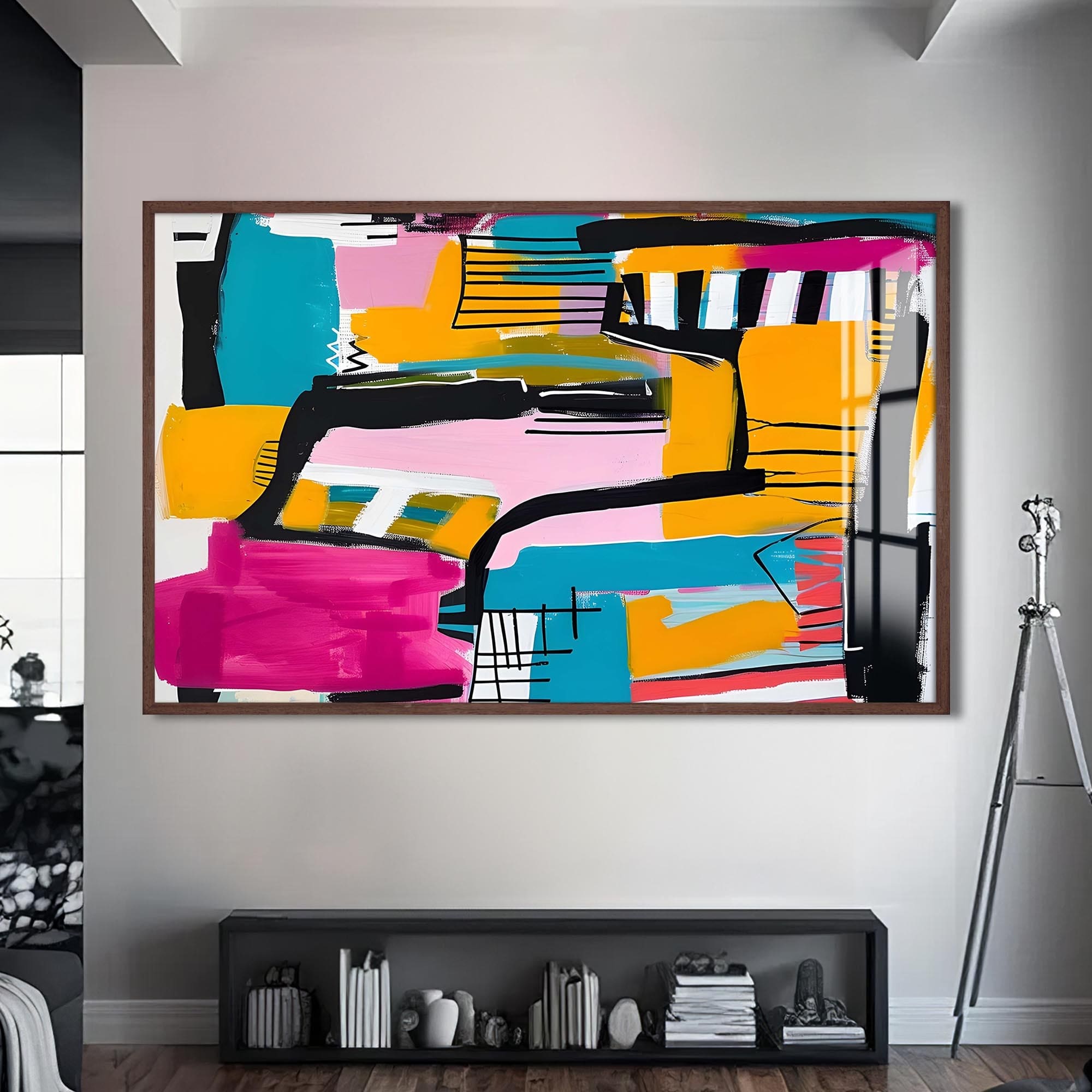 Artronauts Glass Print S | 72x46 cm | 28.3"x18.1" / Walnut Vibrant Urban Blocks - Abstract Tempered Glass Wall Art