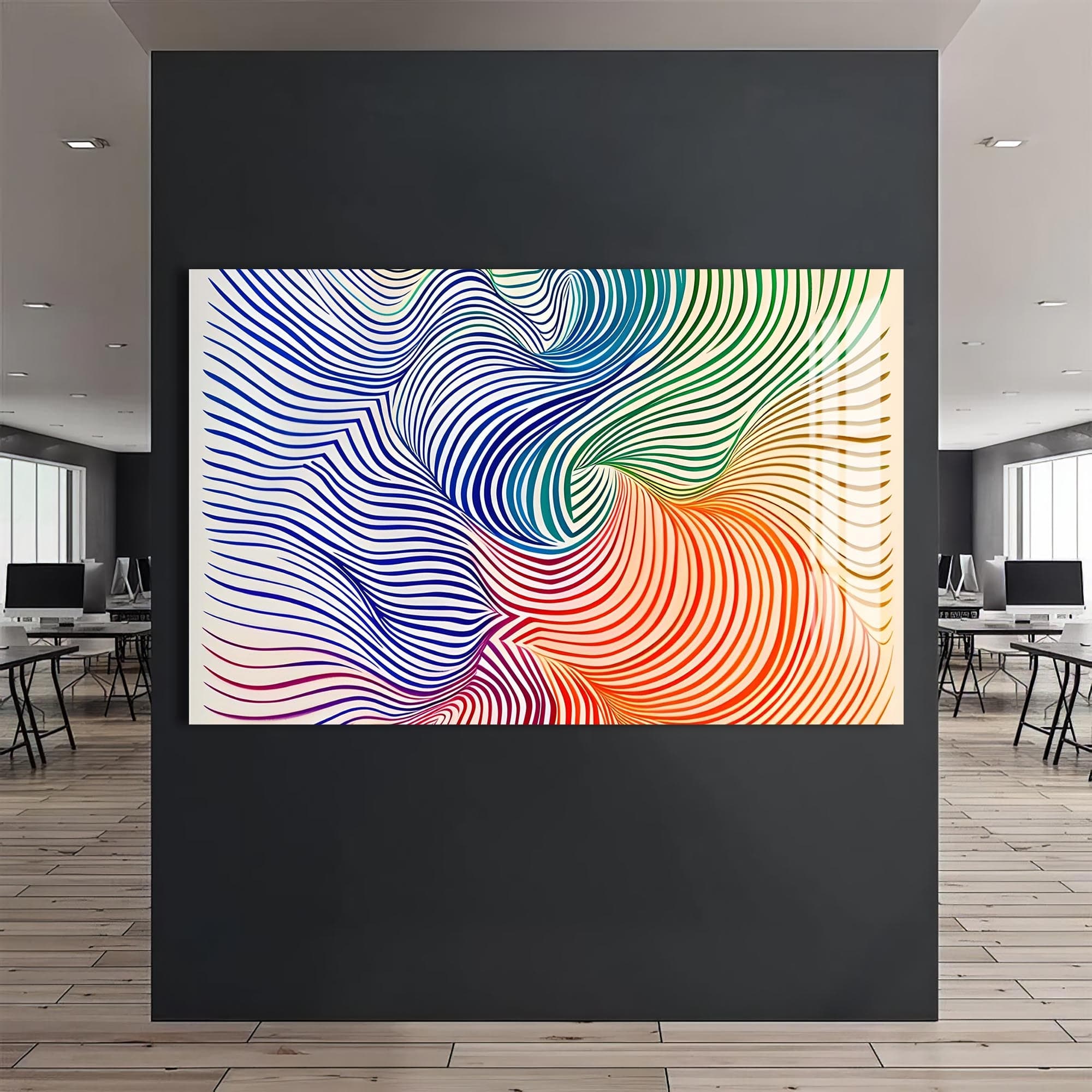 Artronauts Glass Print Rainbow Line Swirl- Abstract Tempered Glass Wall Art