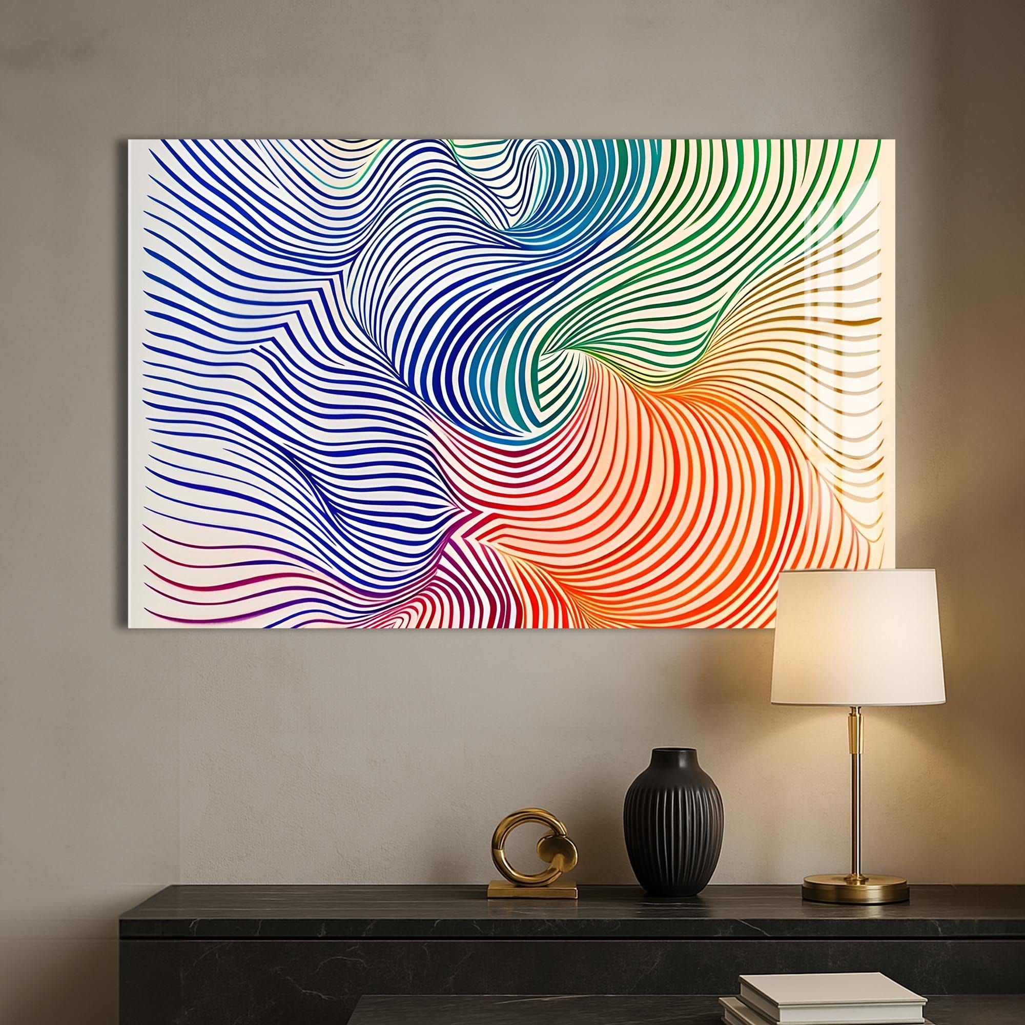 Artronauts Glass Print Rainbow Line Swirl- Abstract Tempered Glass Wall Art