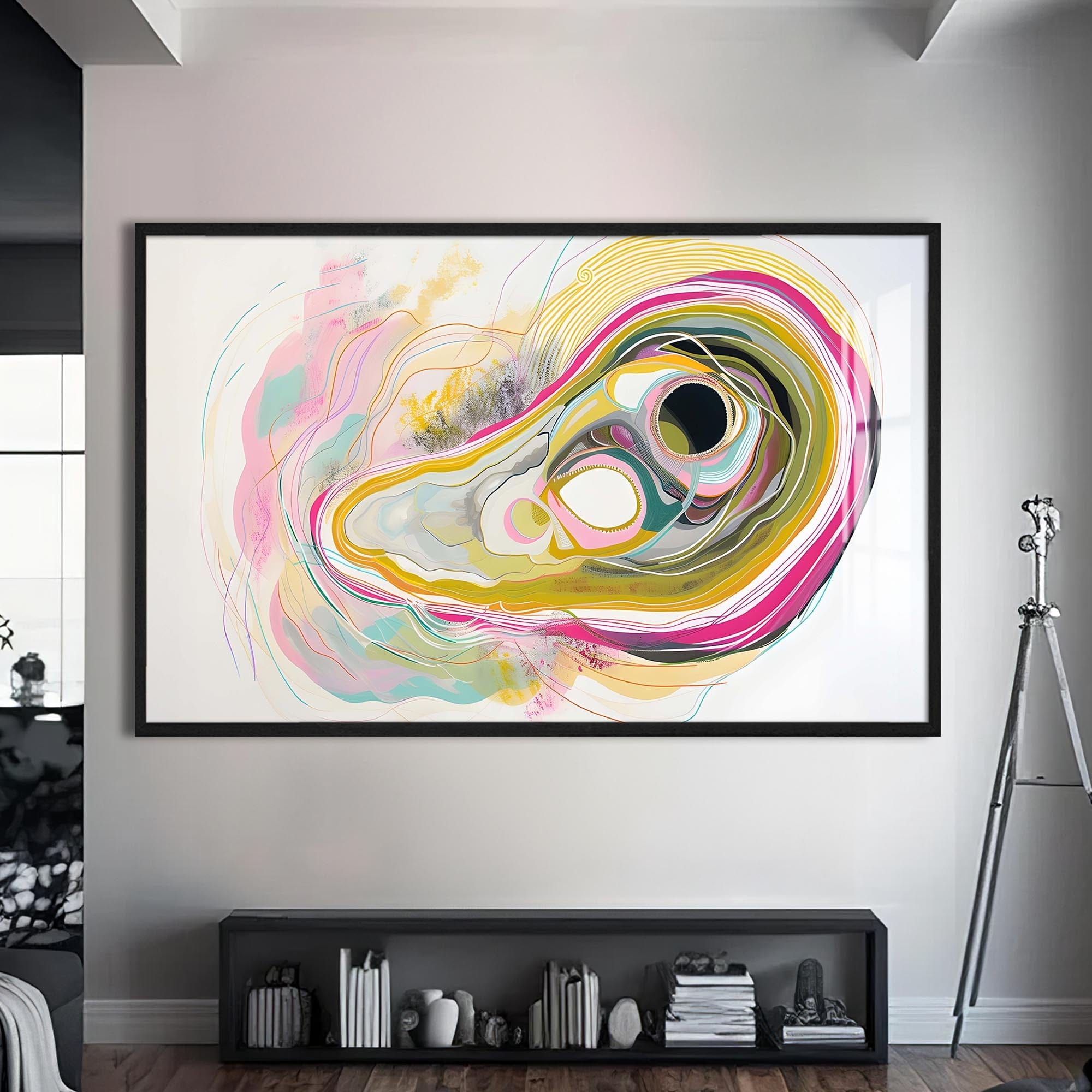 Artronauts Glass Print S | 72x46 cm | 28.3"x18.1" / Black Fluid Harmony Wave - Abstract Tempered Glass Wall Art