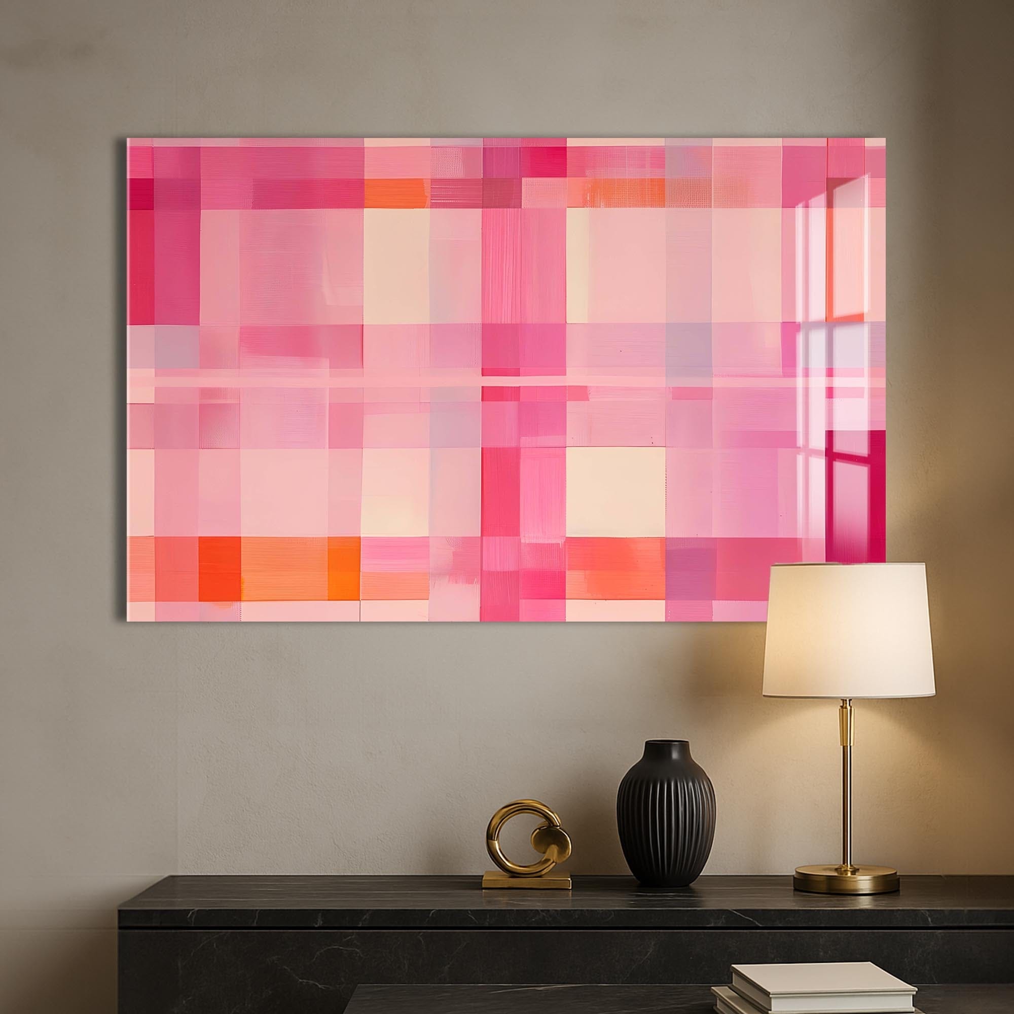 Artronauts Glass Print Blush Grid Radiance - Abstract Tempered Glass Wall Art