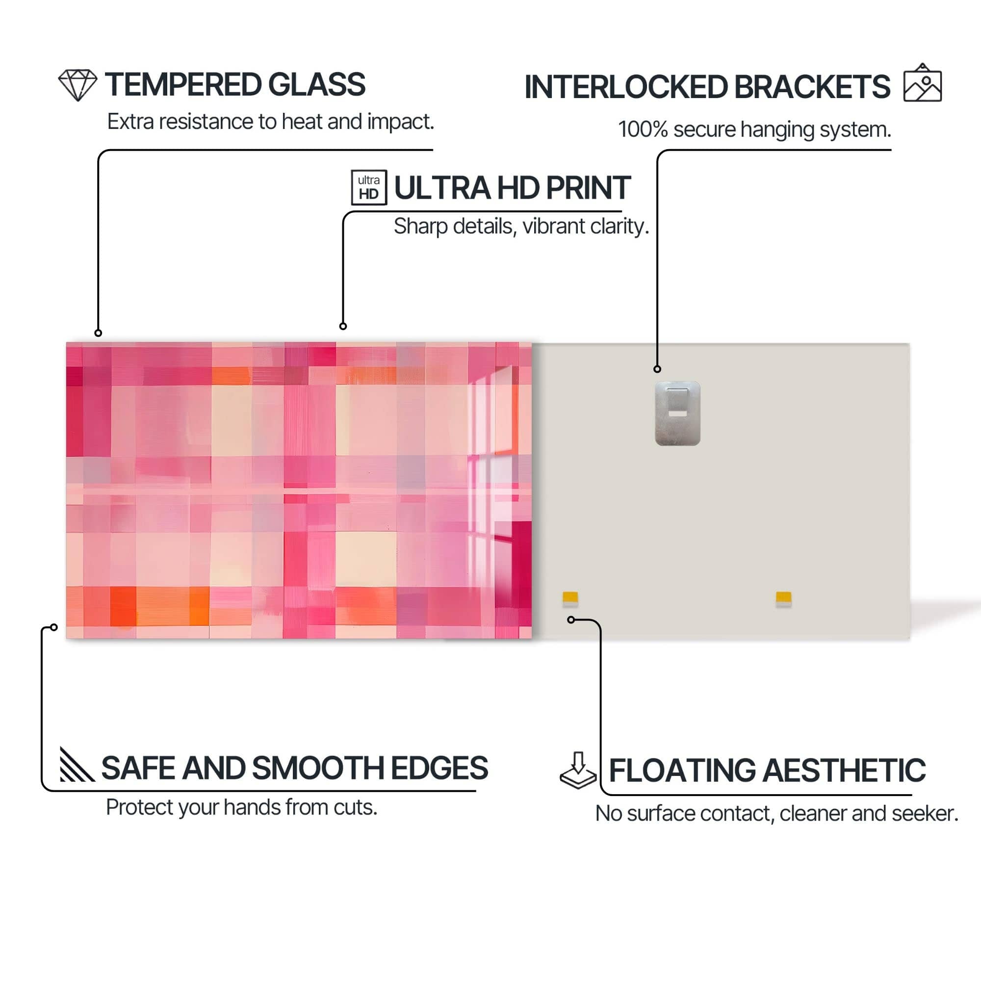 Artronauts Glass Print Blush Grid Radiance - Abstract Tempered Glass Wall Art