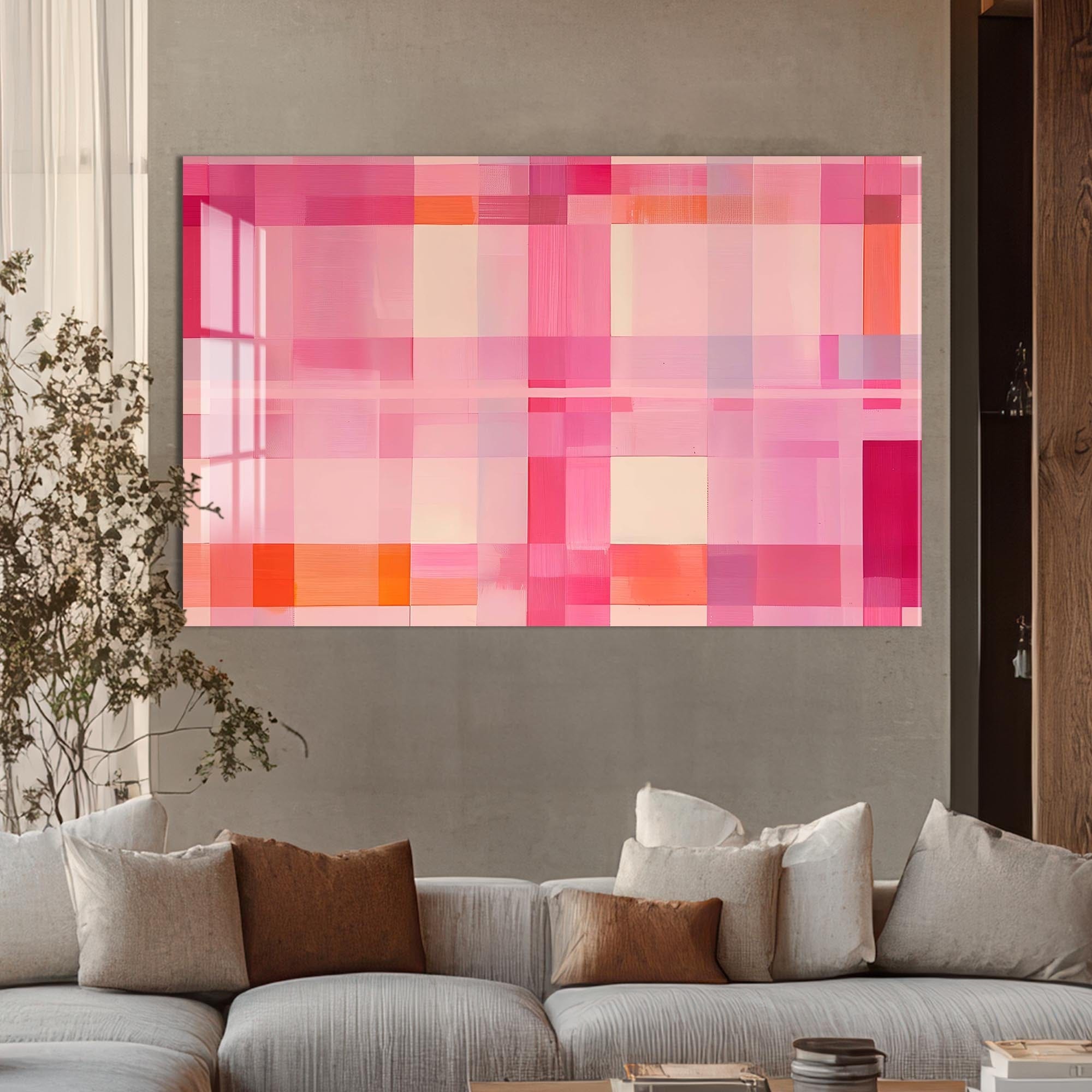 Artronauts Glass Print Blush Grid Radiance - Abstract Tempered Glass Wall Art